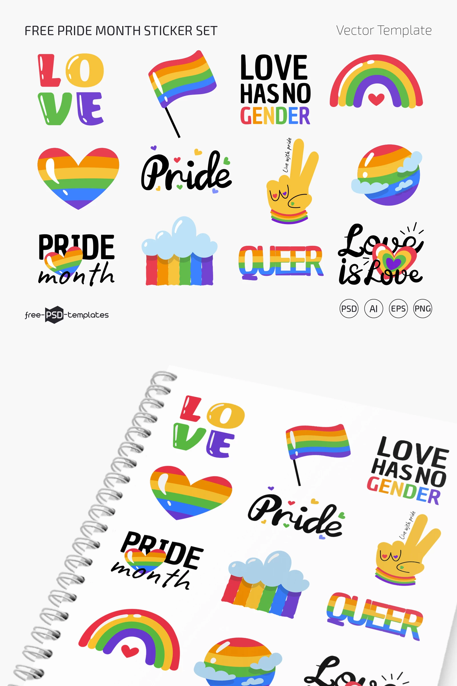 Free Pride Month Sticker Set (PSD, AI, EPS, PNG)