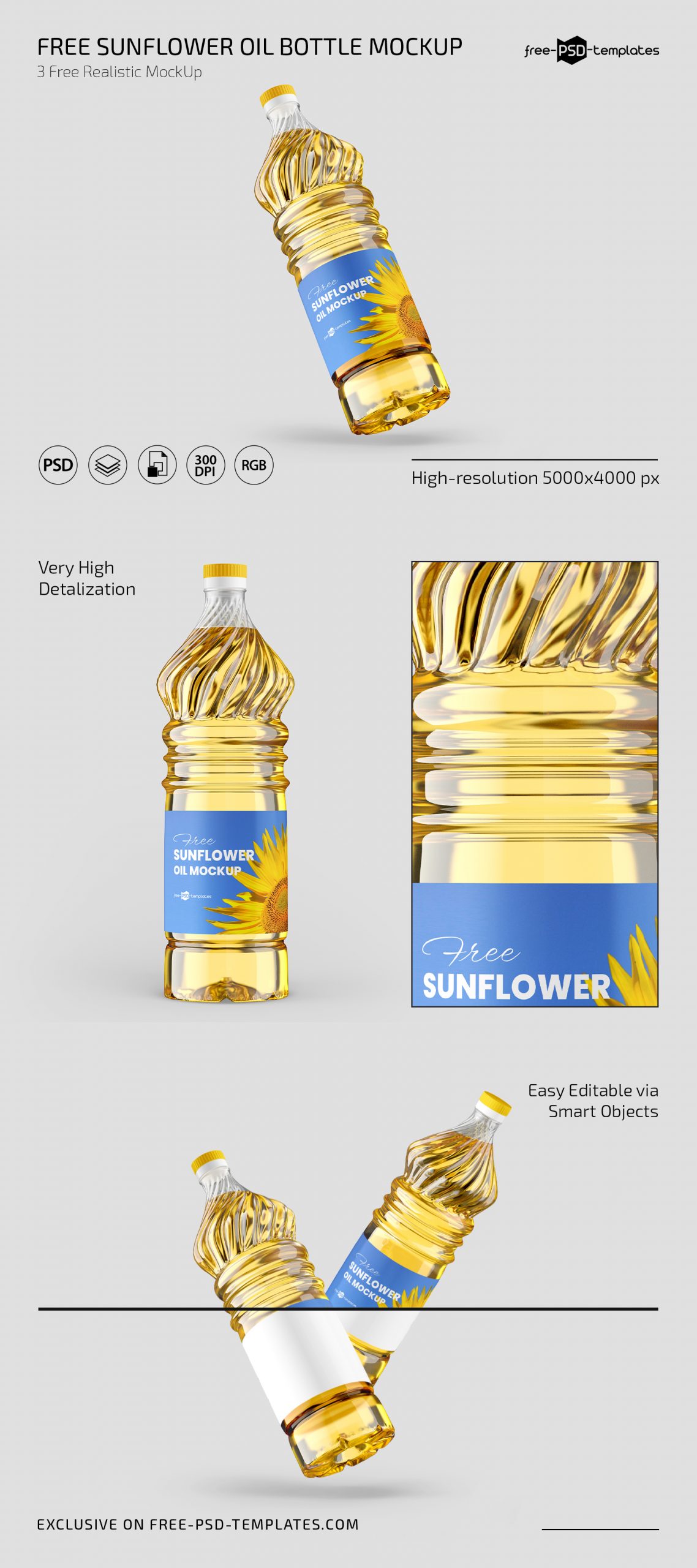 Free Sunflower Oil Bottle Mockup Set