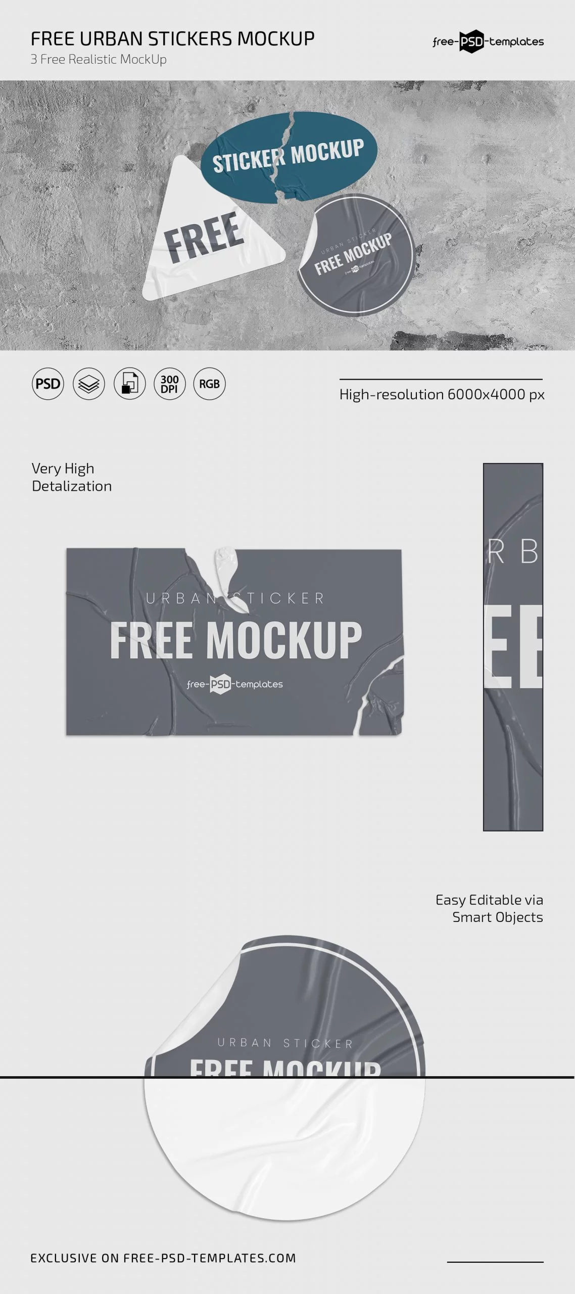 Free Urban Stickers Mockup PSD Set