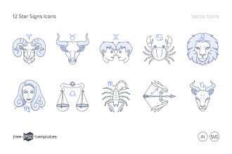 Free 12 Star Signs Icon Set (AI, SVG, PNG)