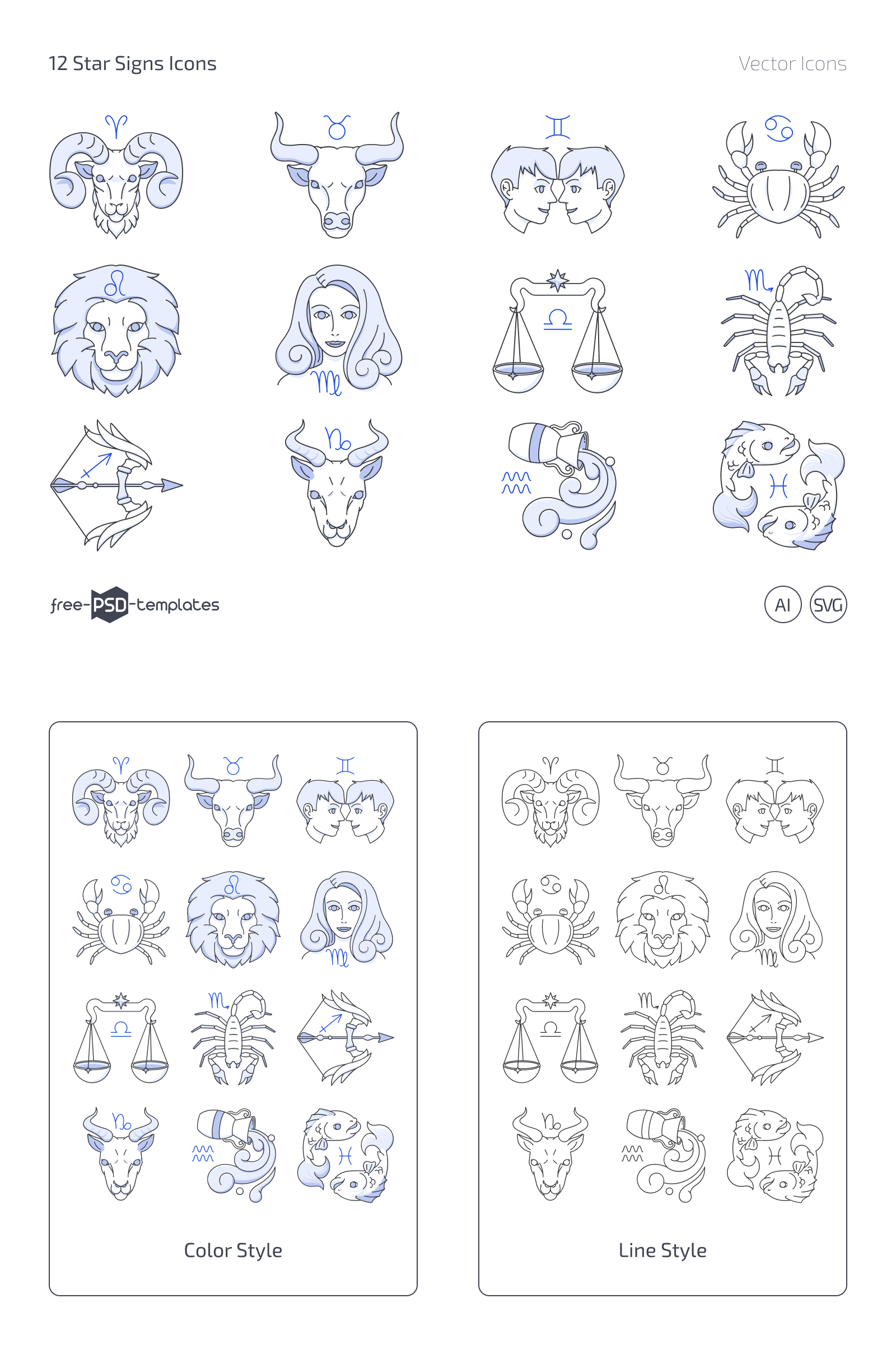 Free 12 Star Signs Icon Set in Vector Free PSD Templates