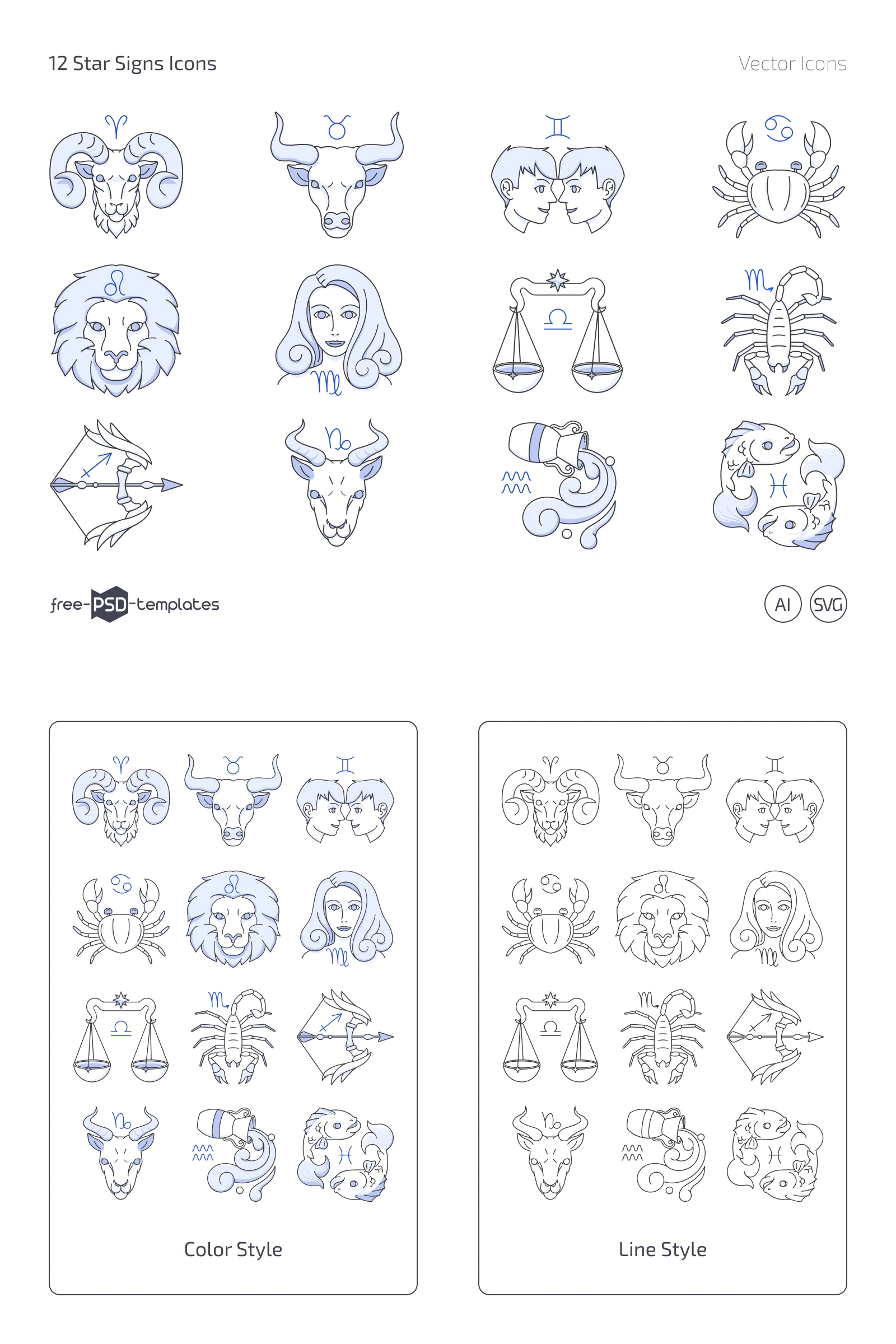 Free 12 Star Signs Icon Set (AI, SVG, PNG)