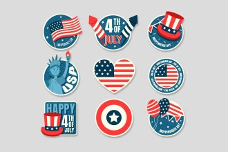 Free Independence Day Sticker Set (PSD, AI, EPS, PNG)