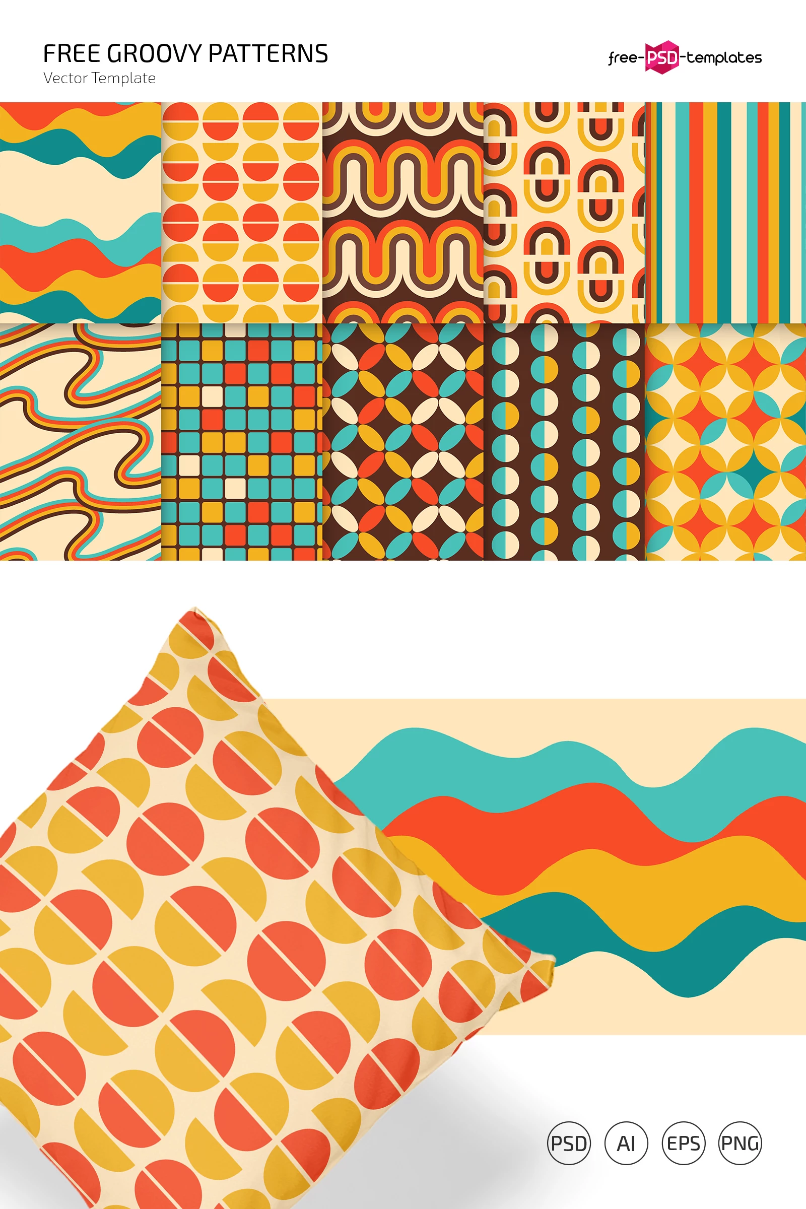 Free Groovy Pattern Set (PSD, AI, EPS, PNG)