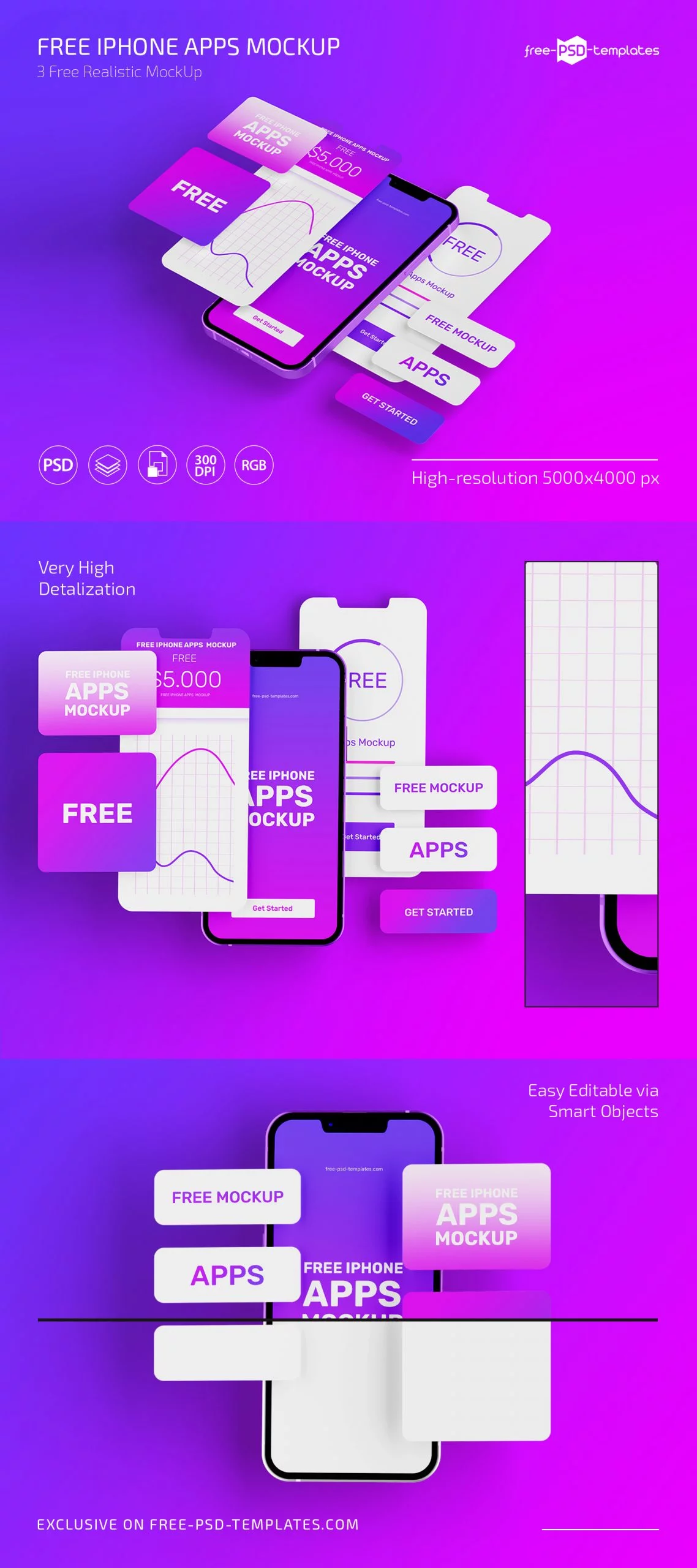 Free iPhone Apps Multiscreen Mockup Set