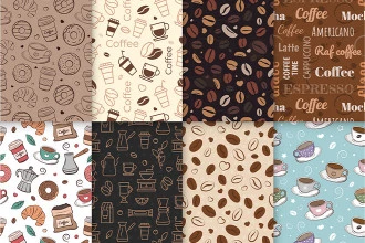 Free Coffee Pattern Set (AI, EPS, PSD, JPG)