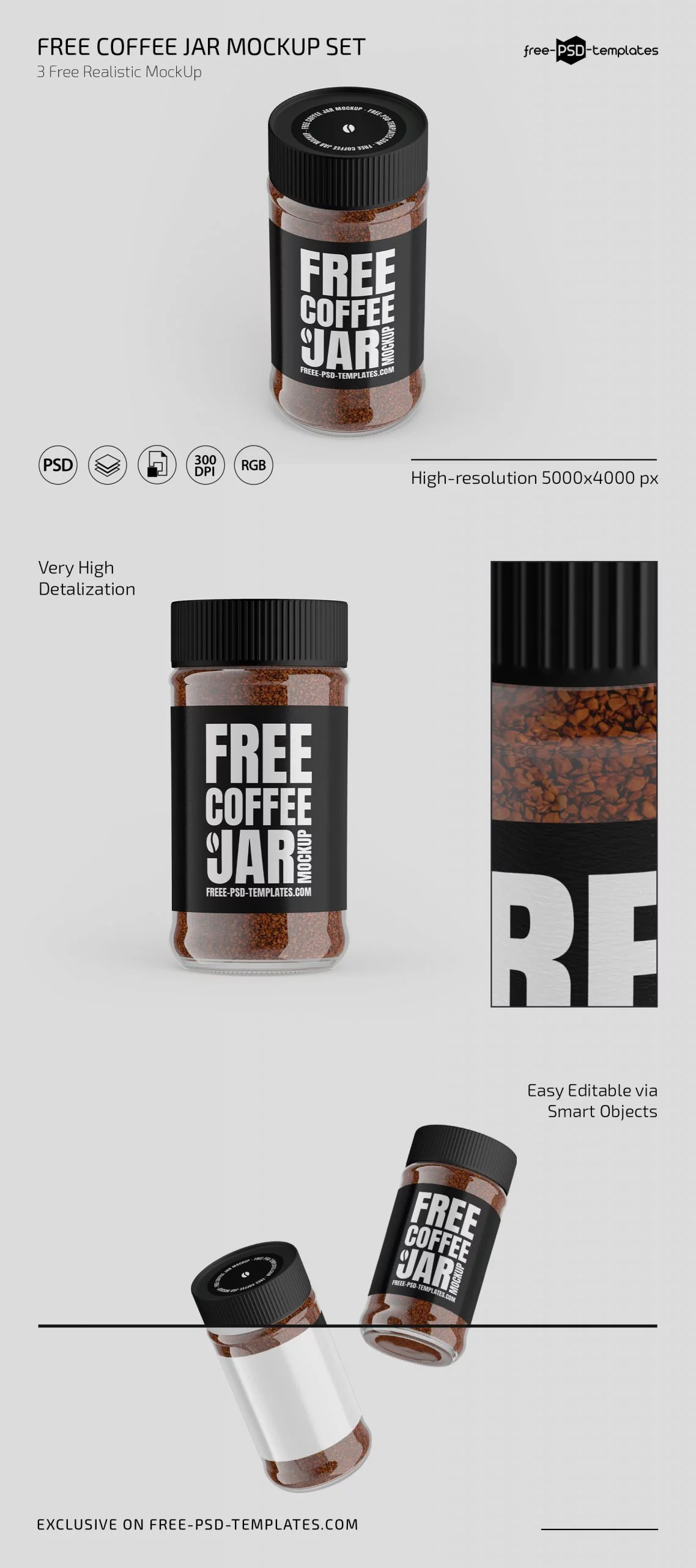 Instant Coffee Glass Jar Mockup - Free Download Images High Quality PNG, JPG