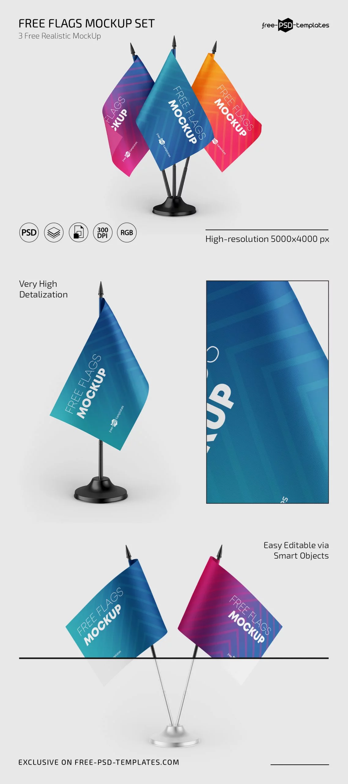 Free Desk Flags Mockup