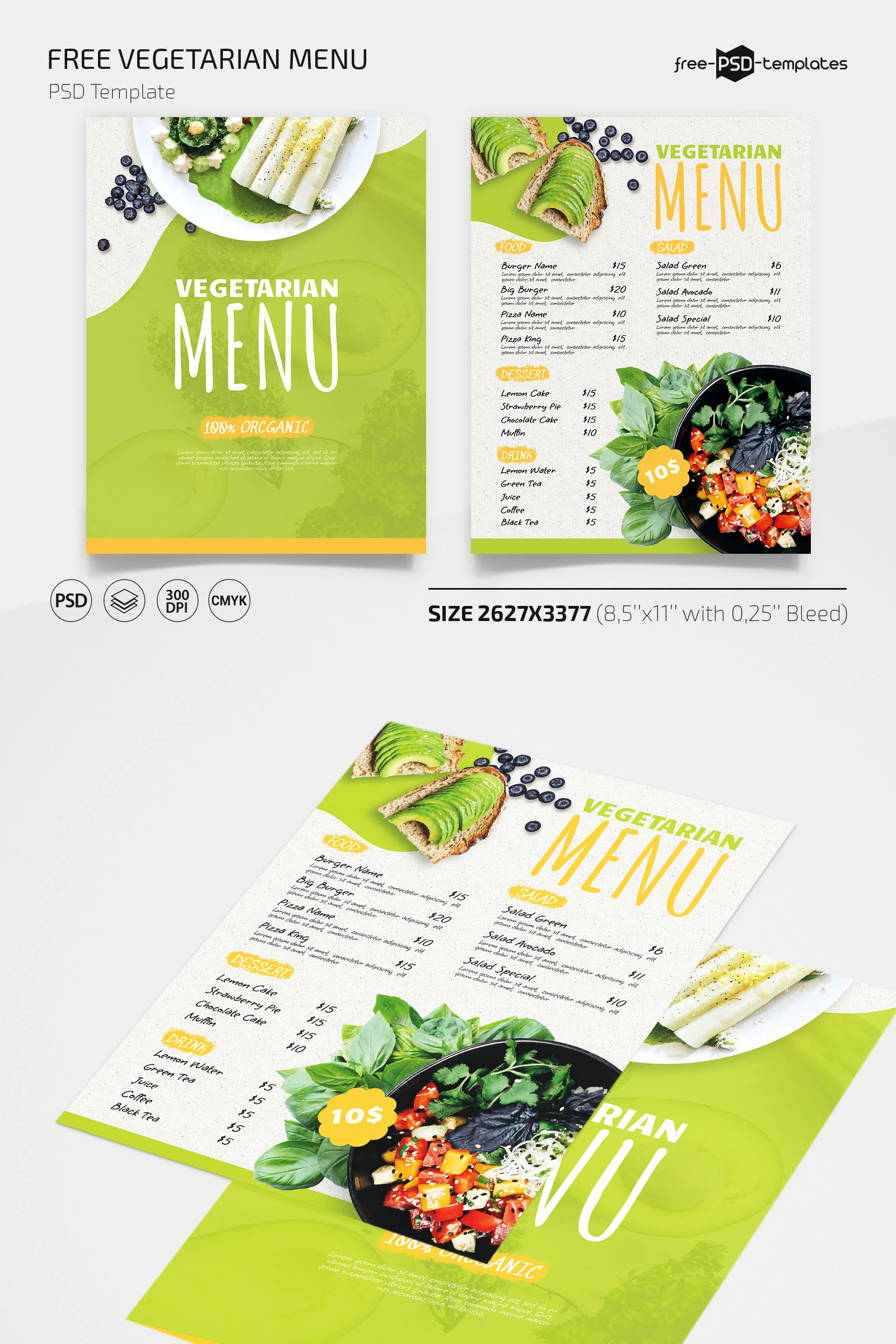 Free Vegetarian Menu PSD Template