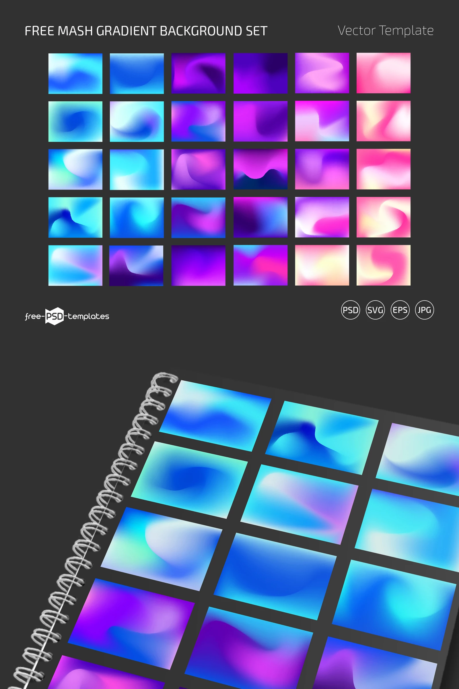 Free Mesh Gradient Background Set (PSD, EPS, JPEG)