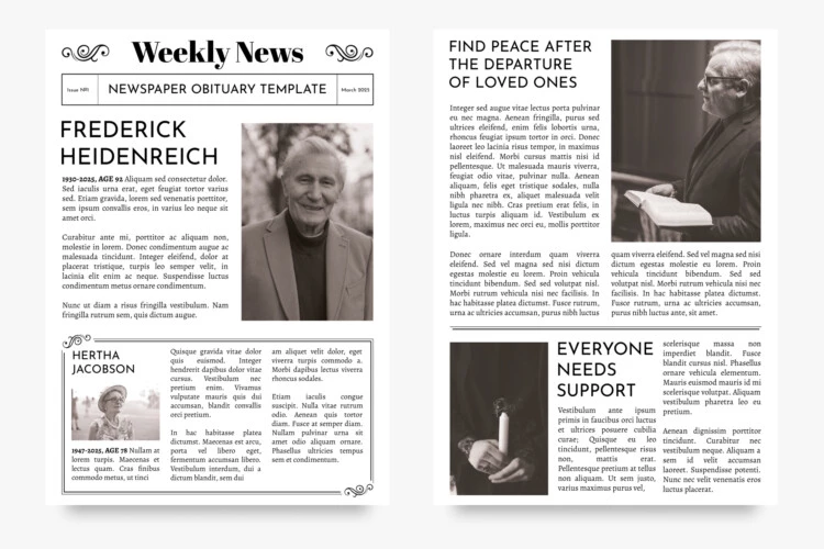 Weekly News Obituary Template for Google Docs