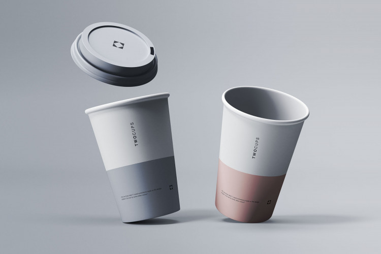Free Two Disposable Coffee Cups Mockup