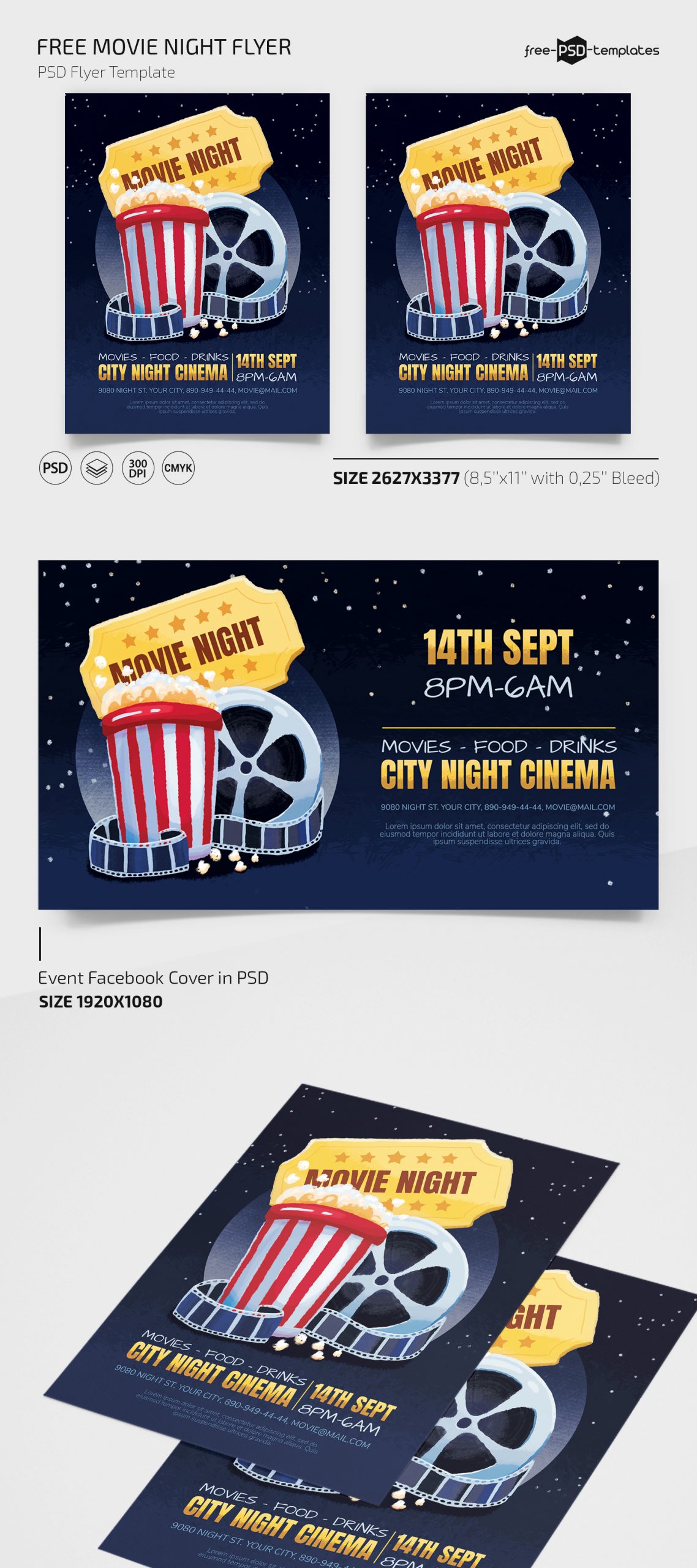 Free Movie Night Flyer in PSD – Free PSD Templates