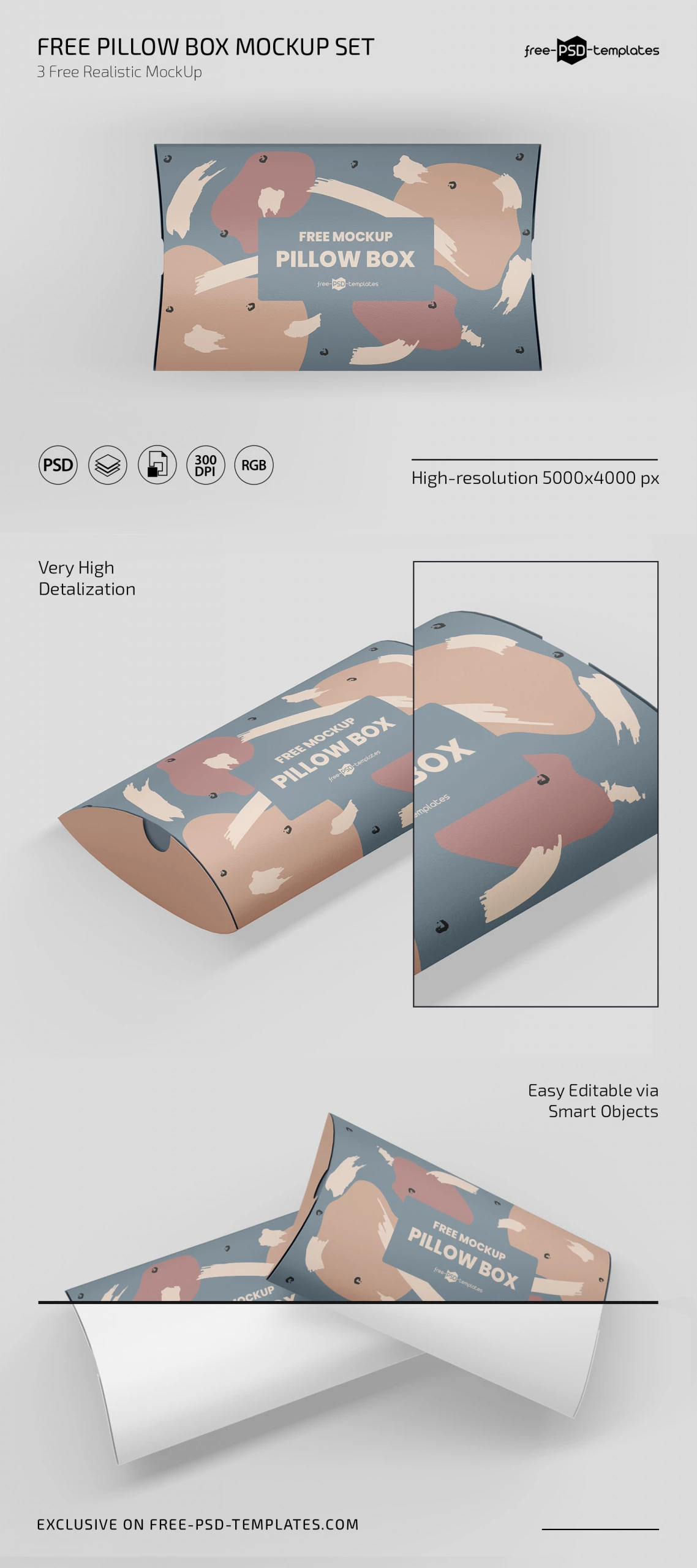 Free Pillow Box Mockup Set