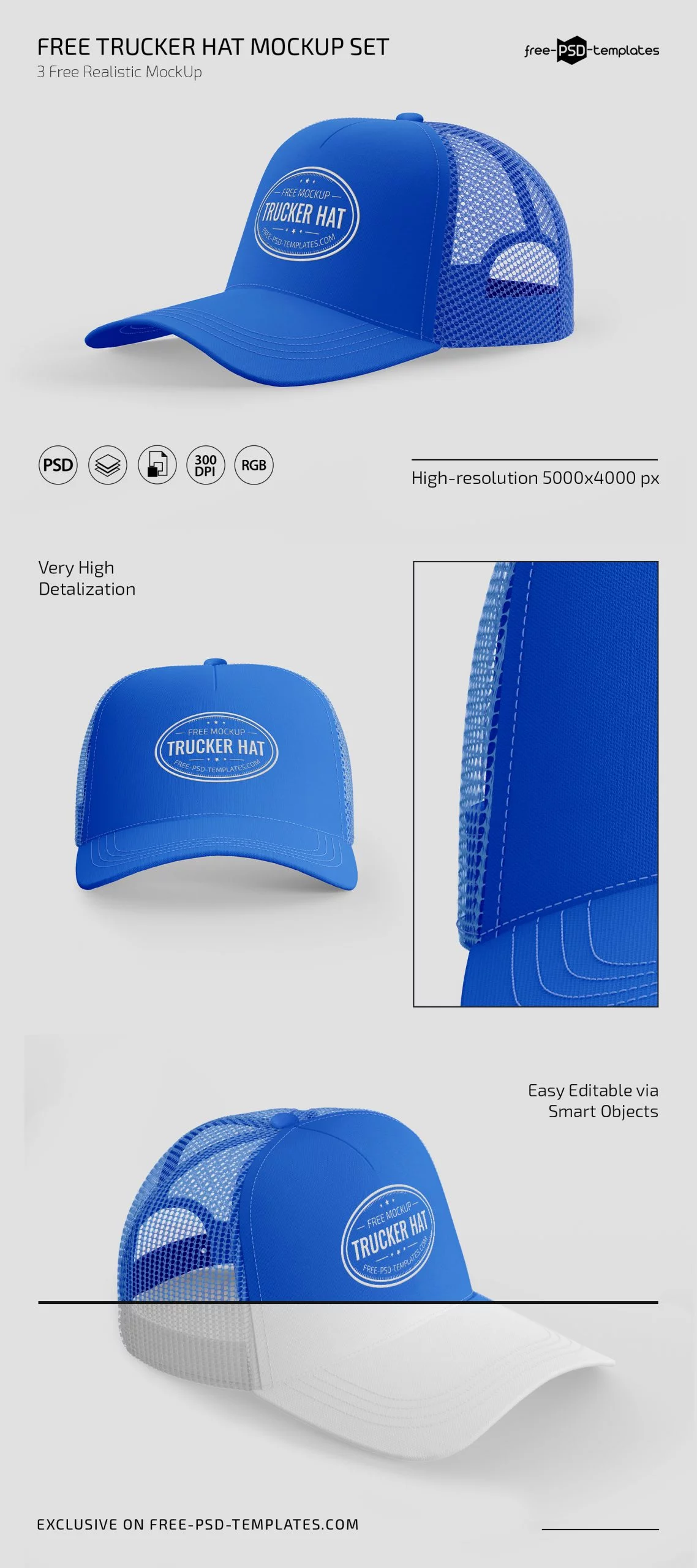 Free Trucker Hat Mockup Set