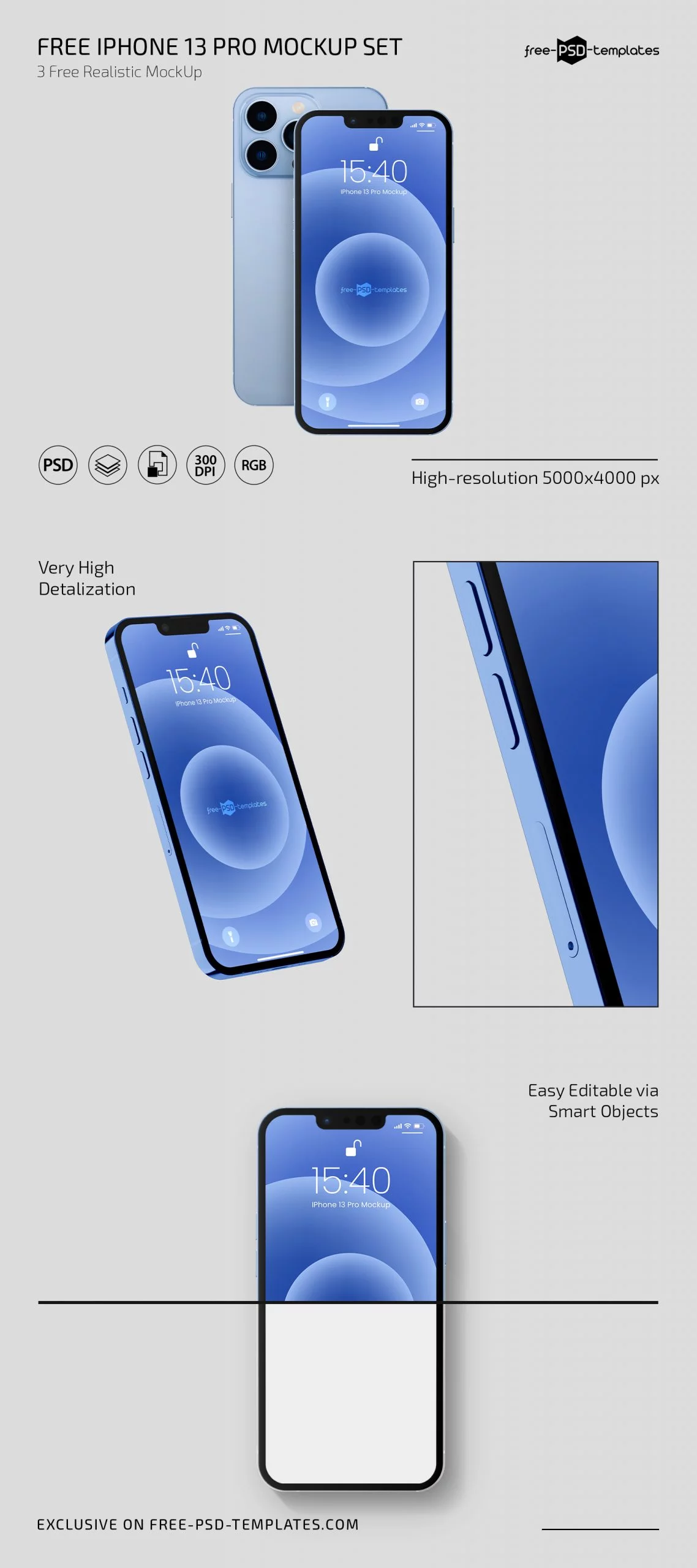 Free iPhone 13 Pro Mockup Set