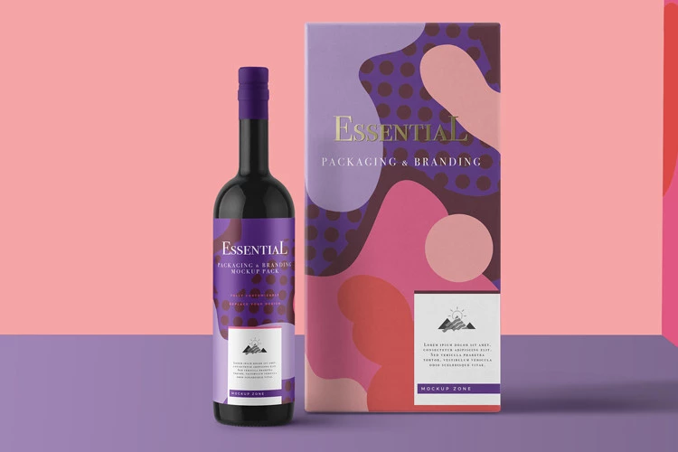 Free Wine Bottle with Packaging Mockup