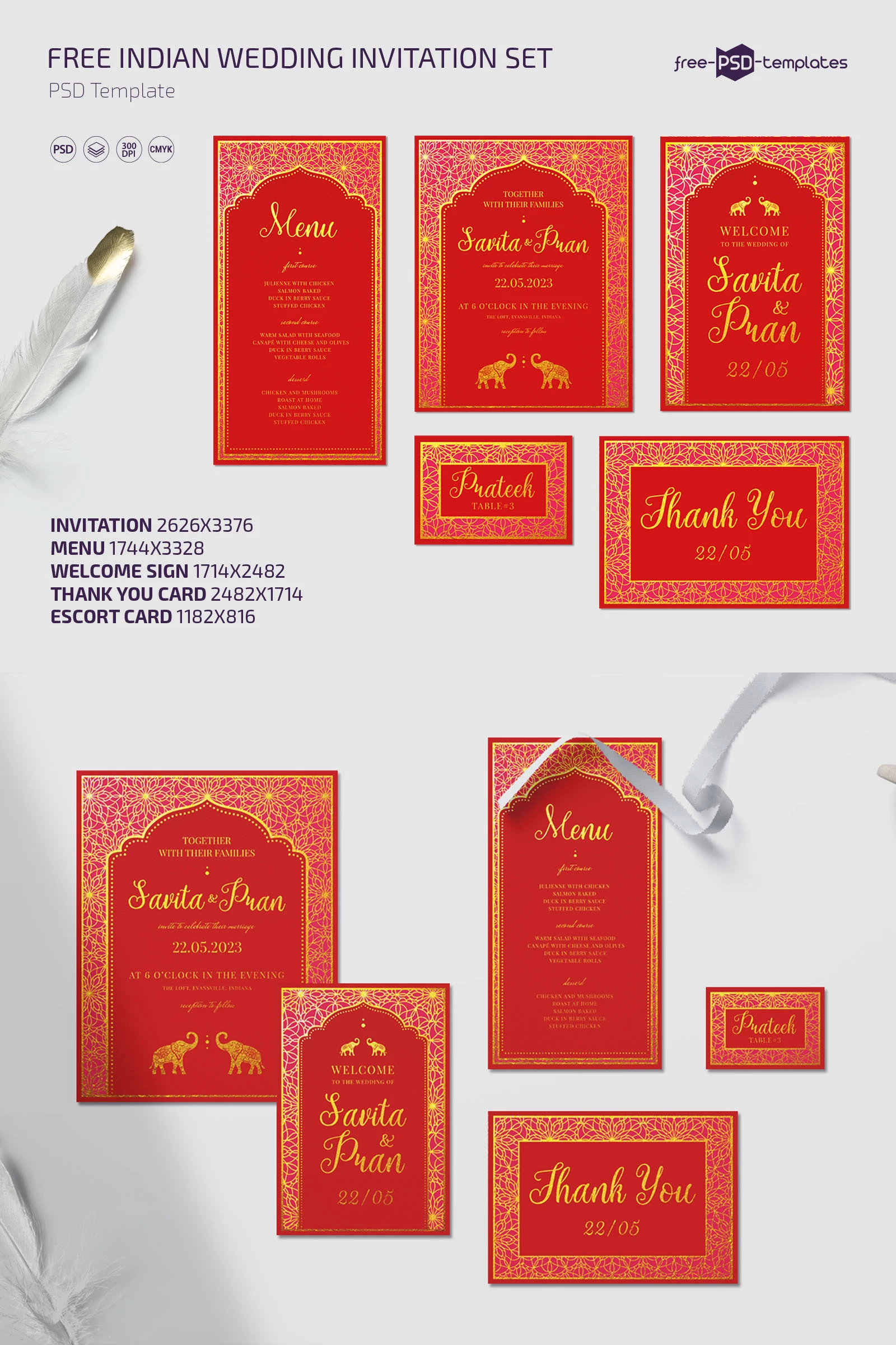 Free Indian Wedding Invitation Set in PSD