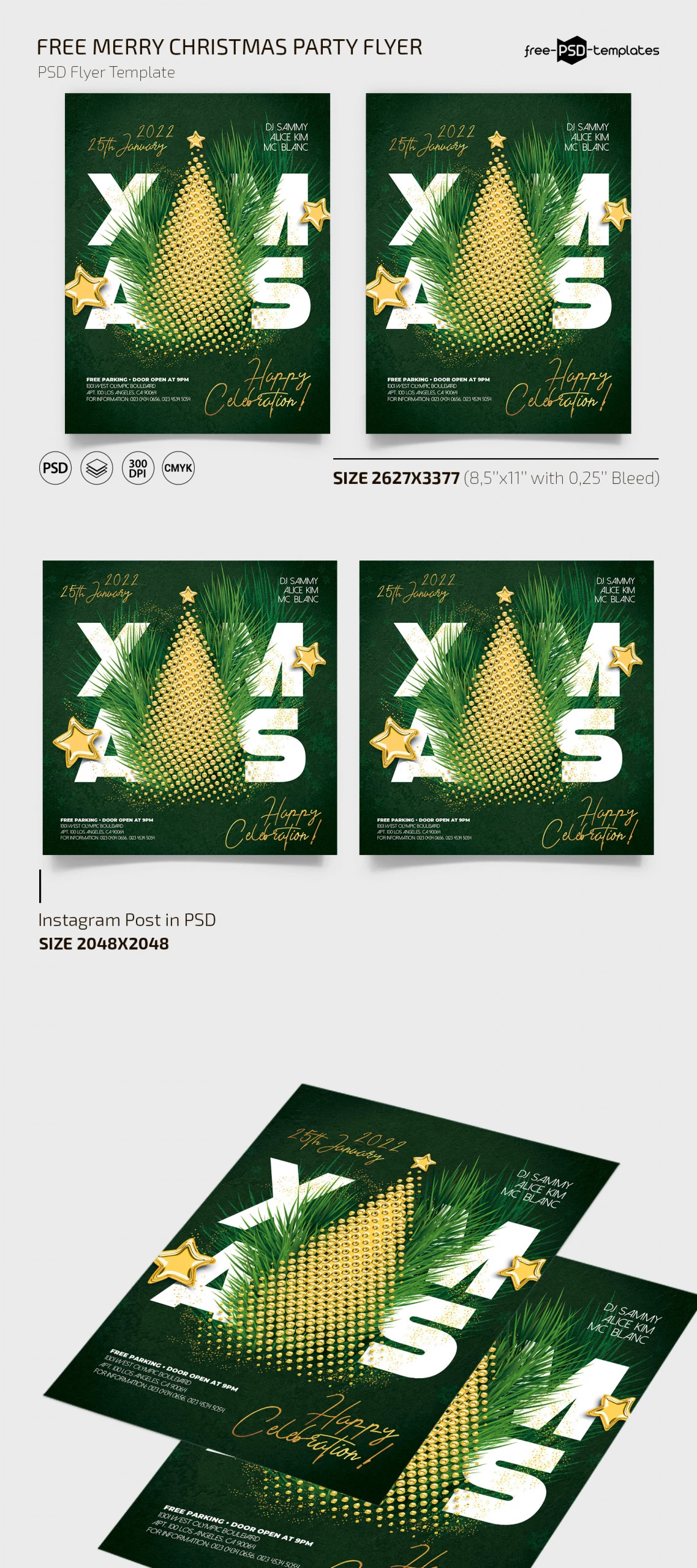 Free Merry Christmas Flyer Template + Instagram Post (PSD)