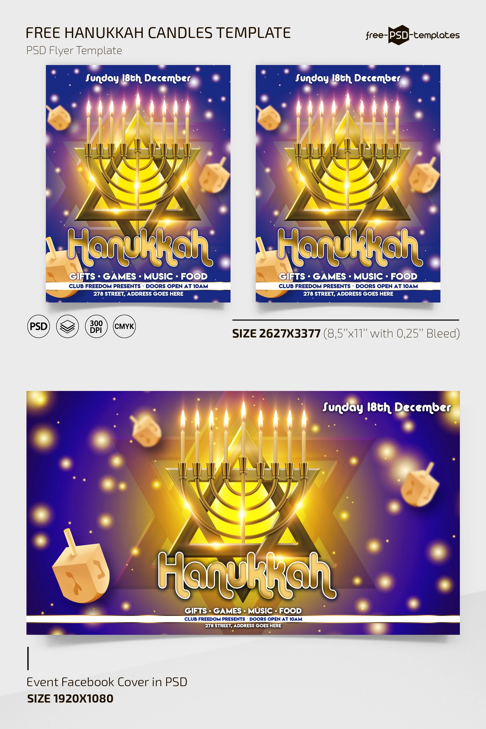 Free Hanukkah Candles Flyer Template + Instagram Post (PSD)