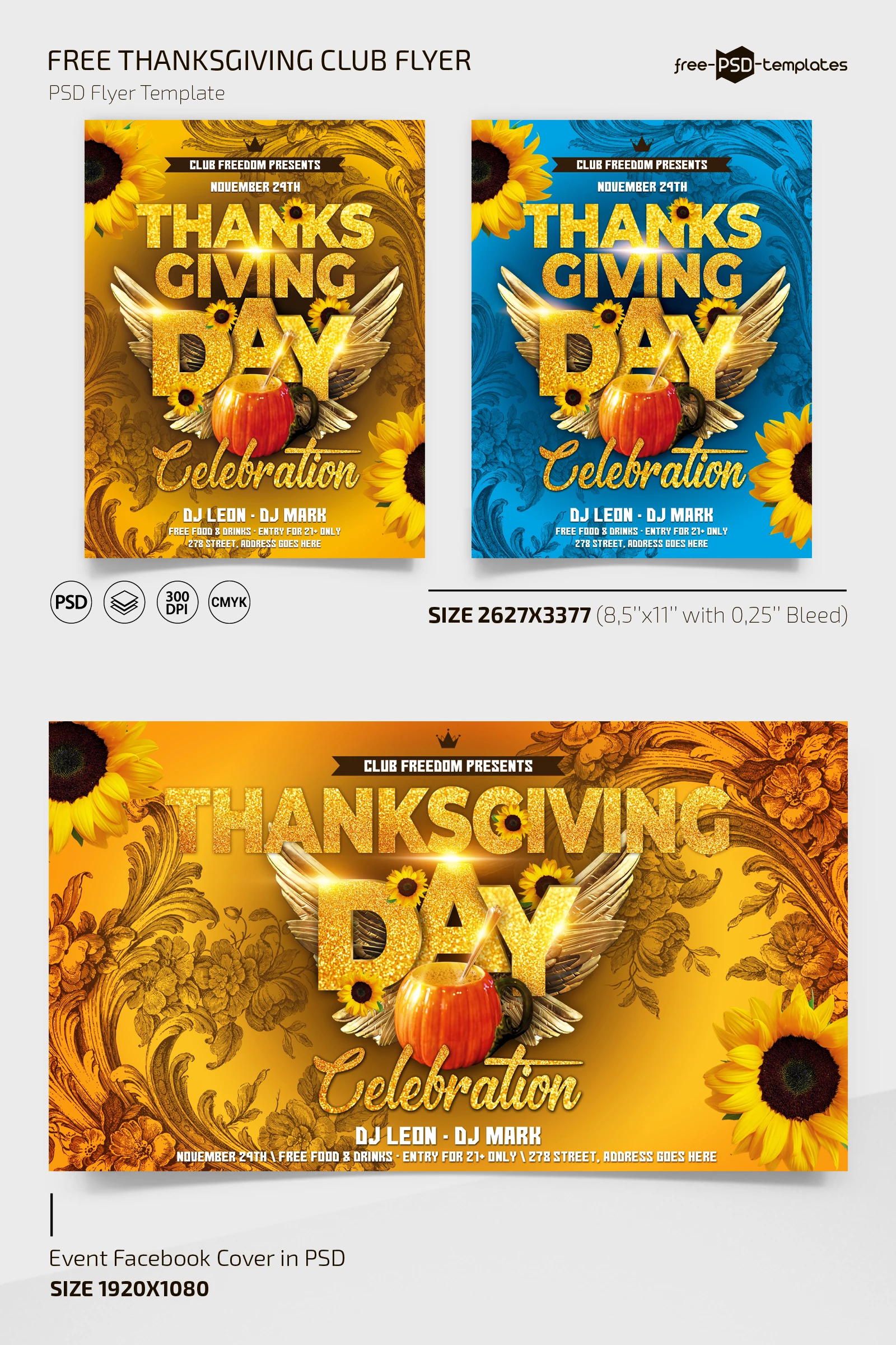 Free Thanksgiving Club Flyer Template + Instagram Post (PSD)