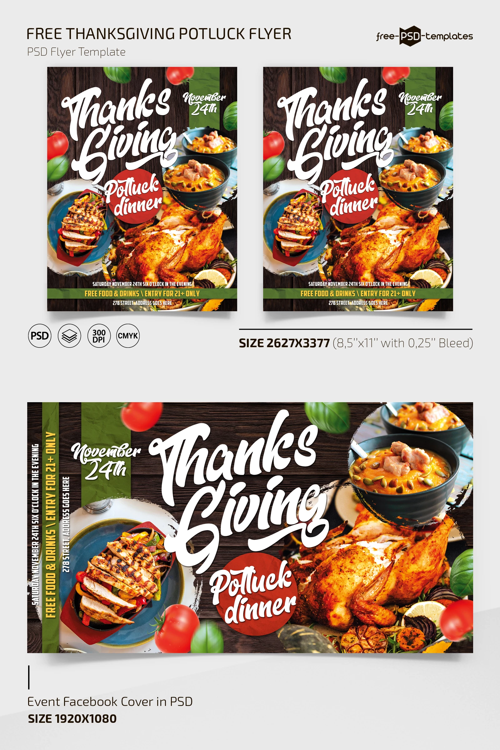 Free Thanksgiving Potluck Flyer Template + Instagram Post (PSD)