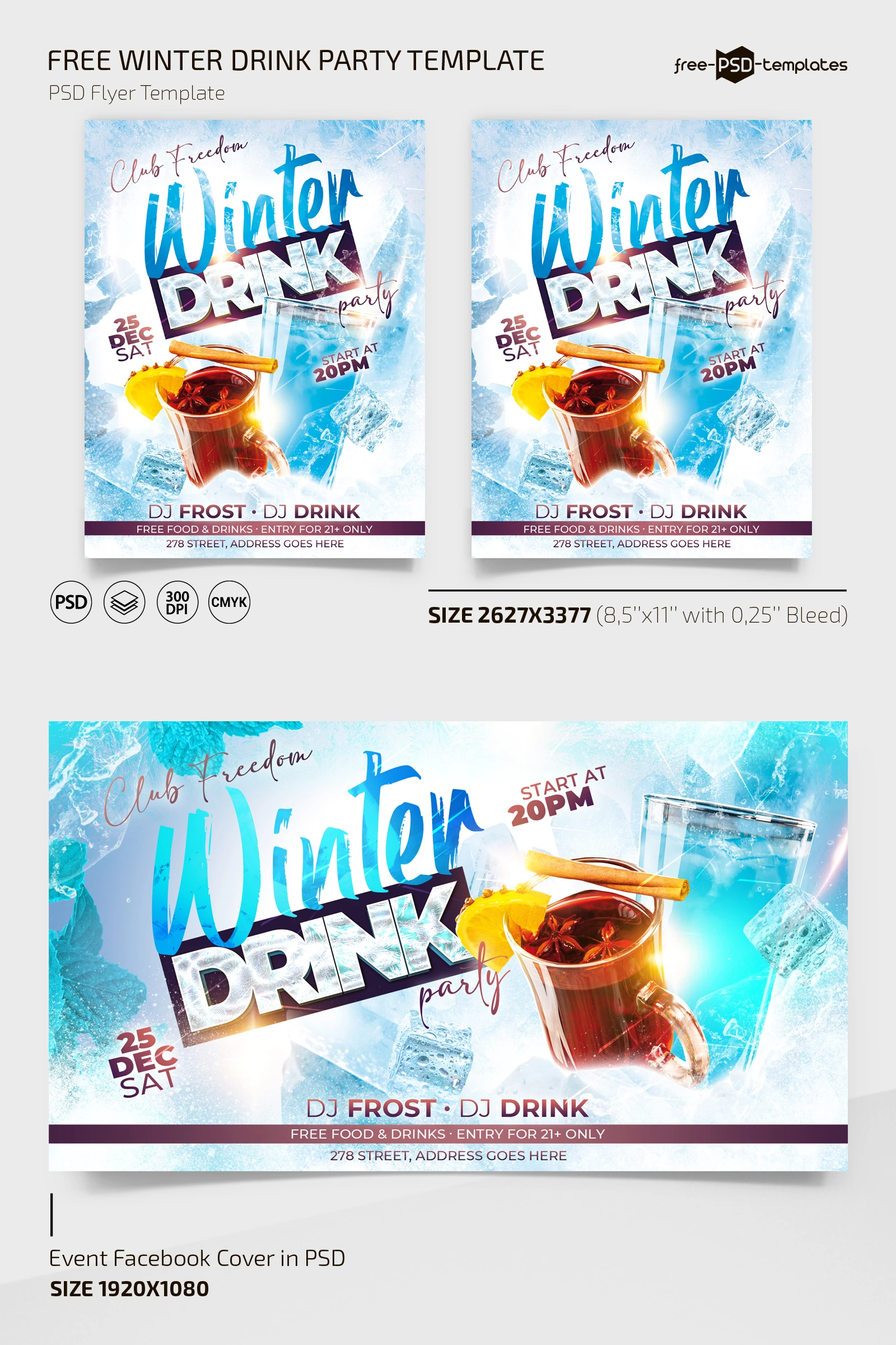 Free Winter Party Flyer Template + Instagram Post (PSD)