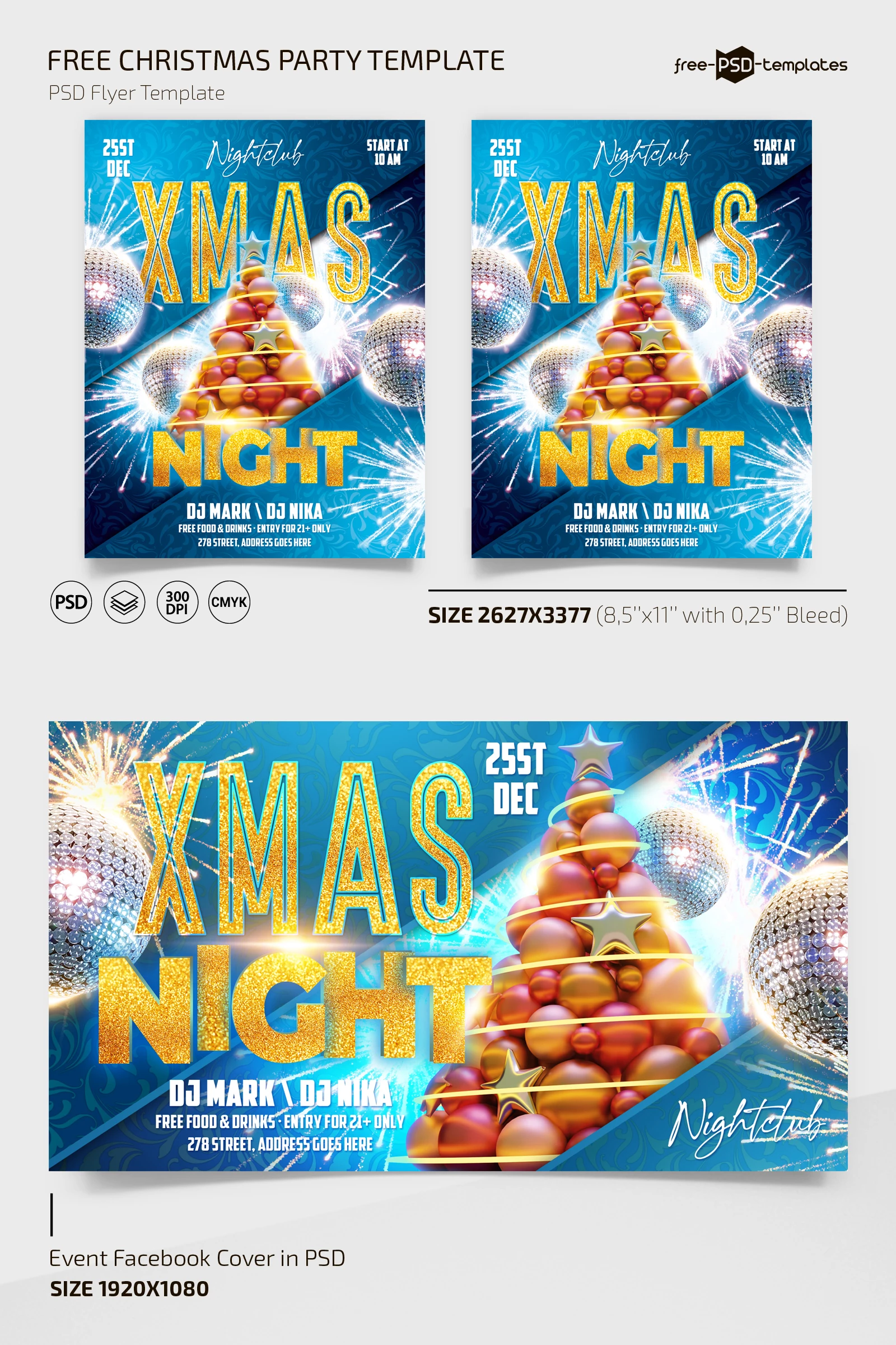 Free Christmas Party Flyer Template + Instagram Post (PSD)