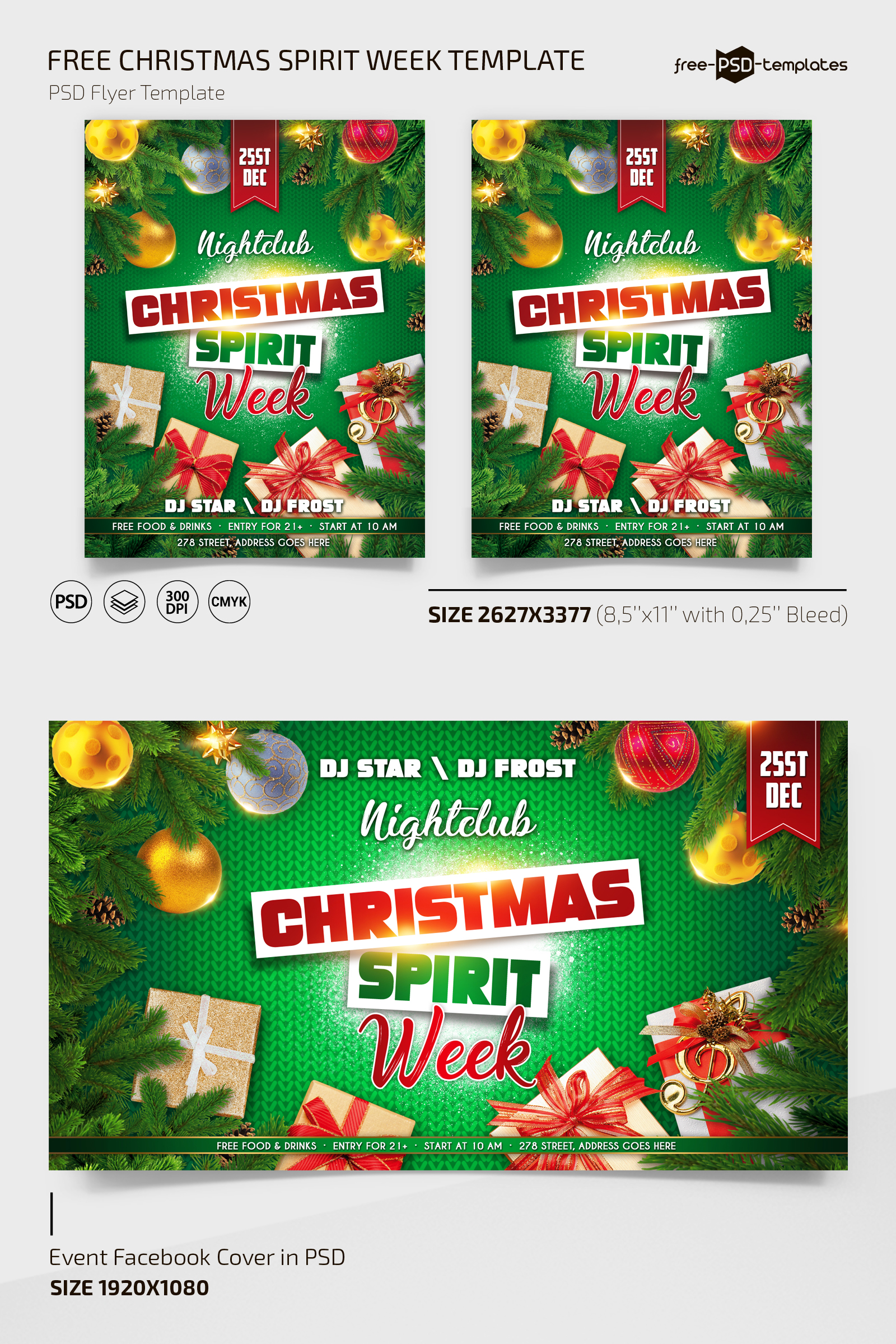 免费圣诞精神周传单模板+Instagram帖子（PSD）