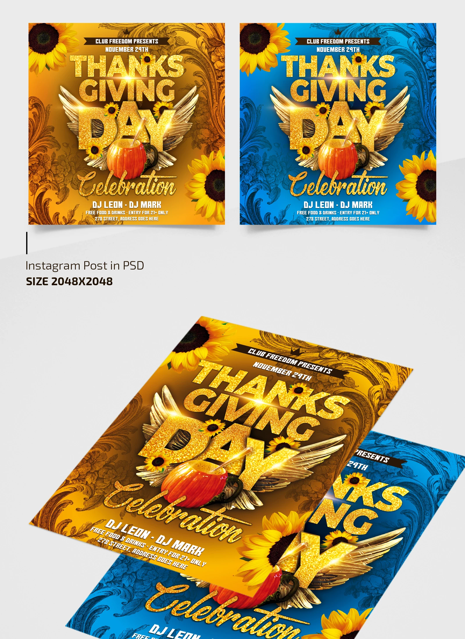 Free Thanksgiving Club Flyer Template + Instagram Post (PSD)