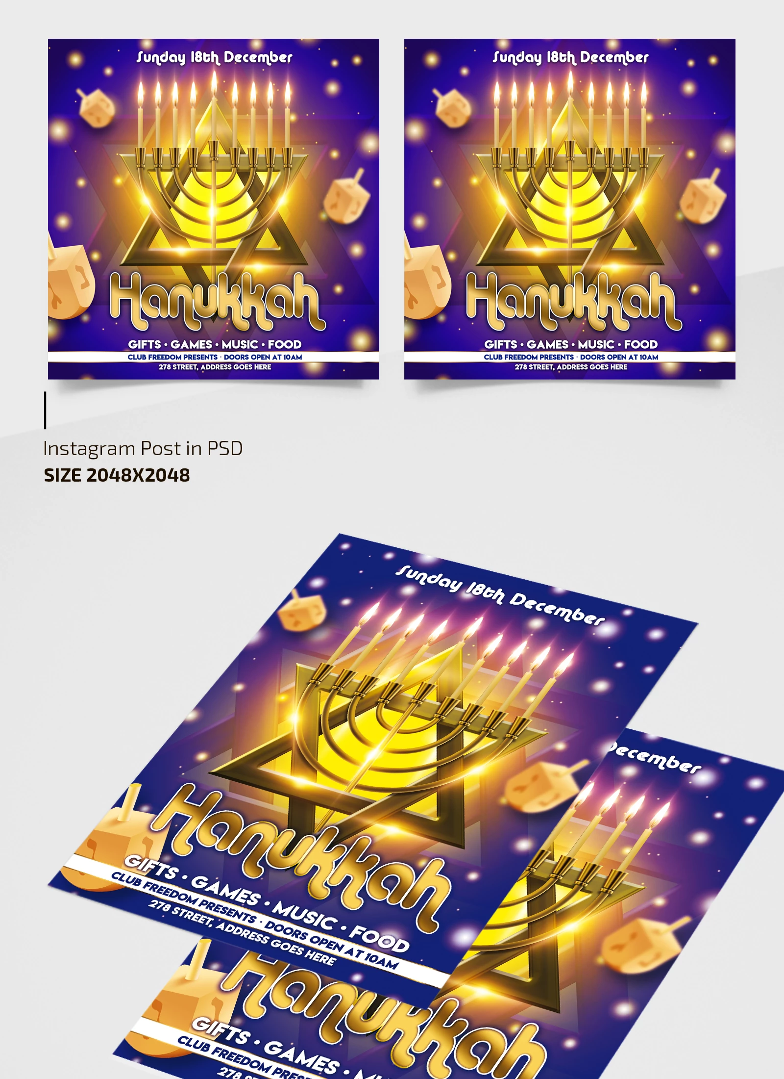 Free Hanukkah Candles Flyer Template + Instagram Post (PSD)