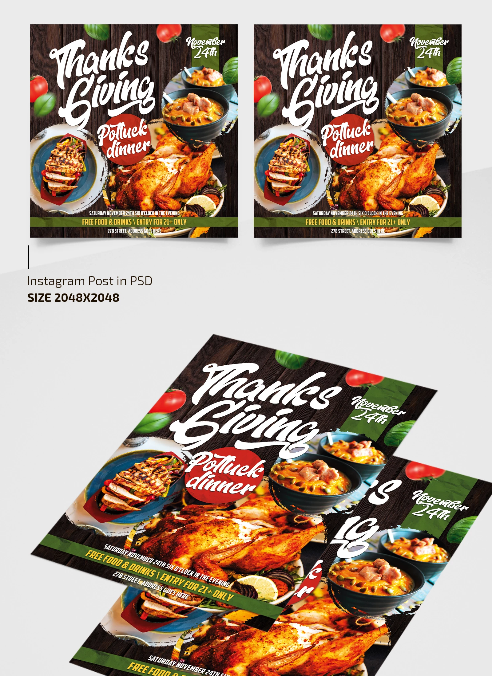 Free Thanksgiving Potluck Flyer Template + Instagram Post (PSD)