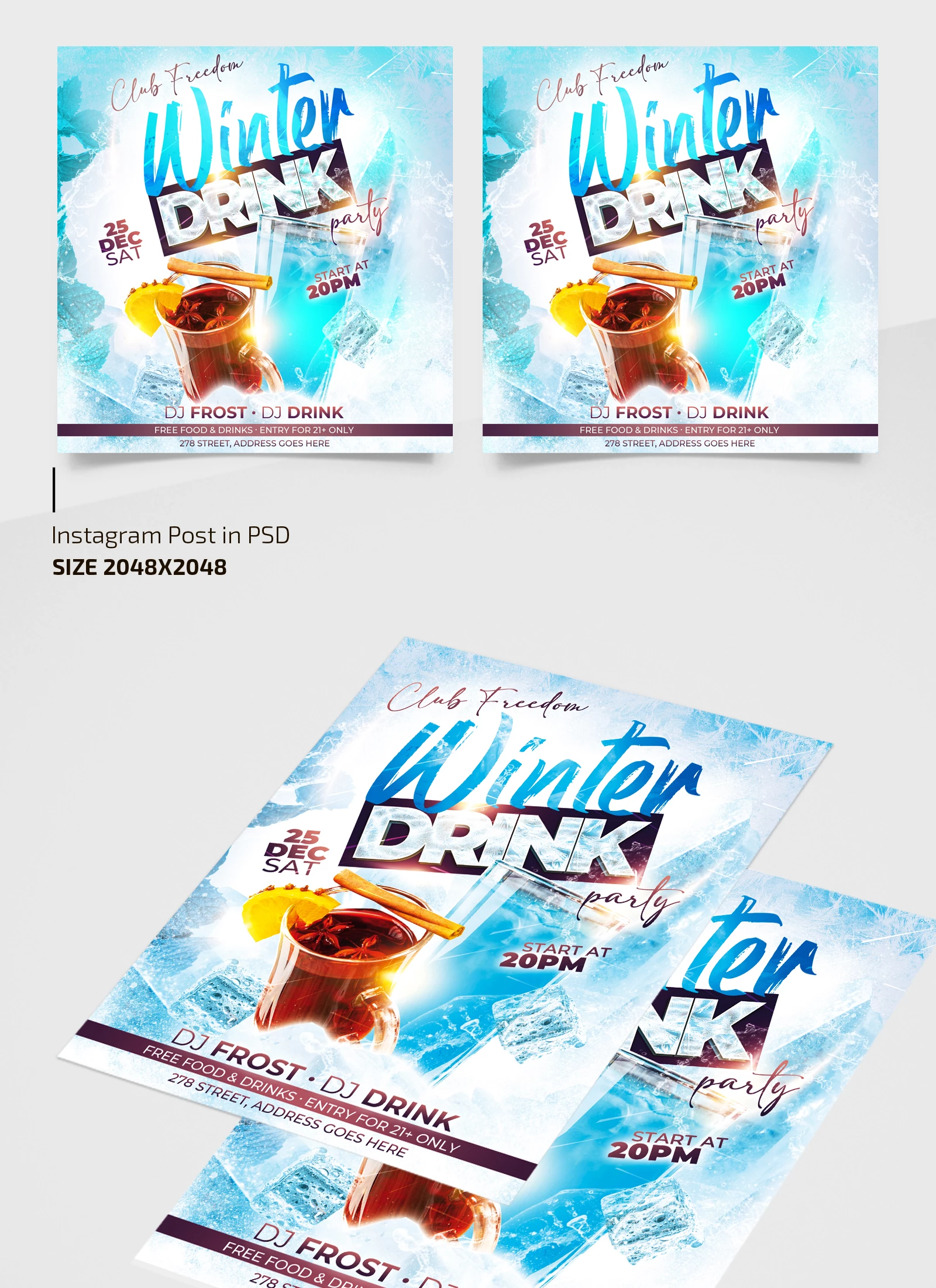 Free Winter Party Flyer Template + Instagram Post (PSD)