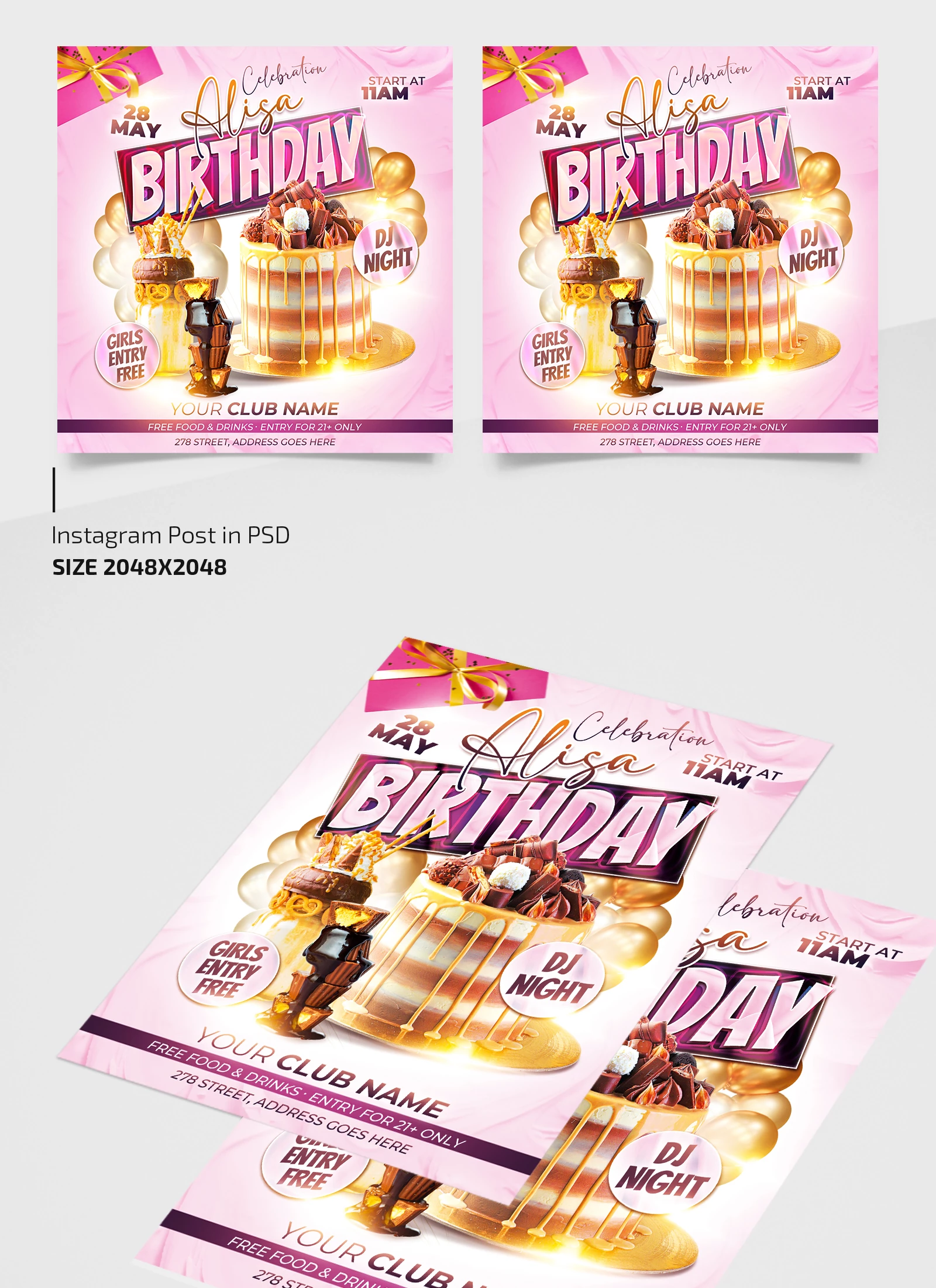 Free Birthday Party Flyer Template + Instagram Post (PSD)