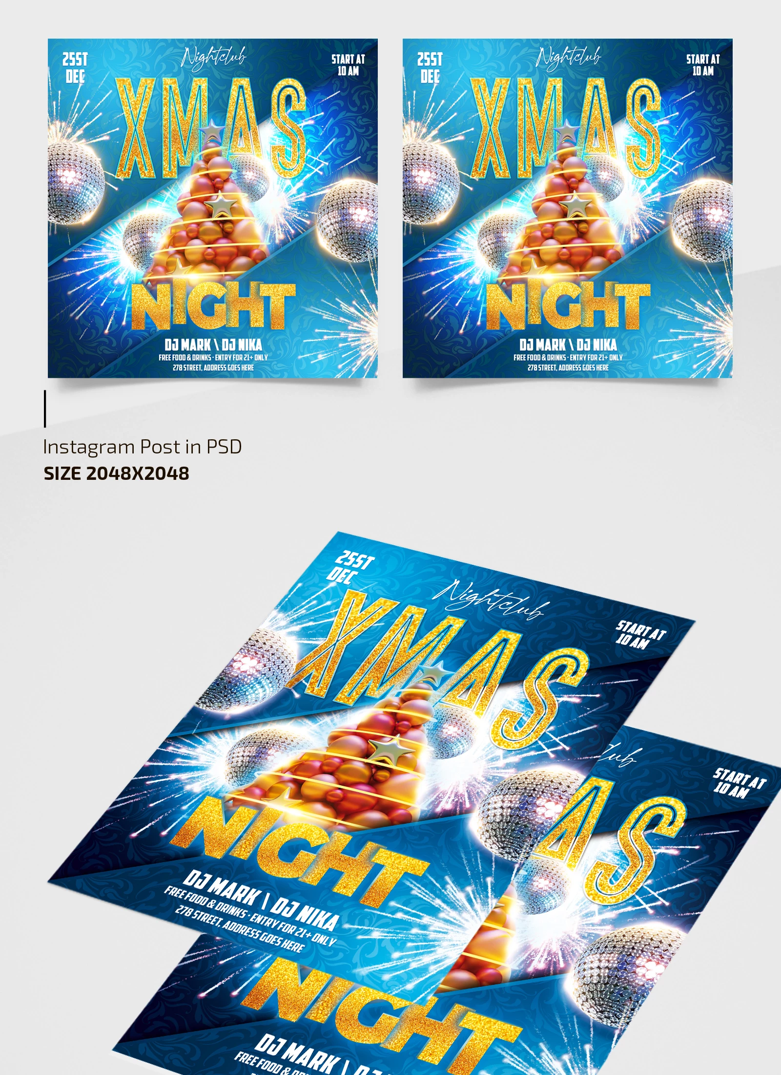 Free Christmas Party Flyer Template + Instagram Post (PSD)