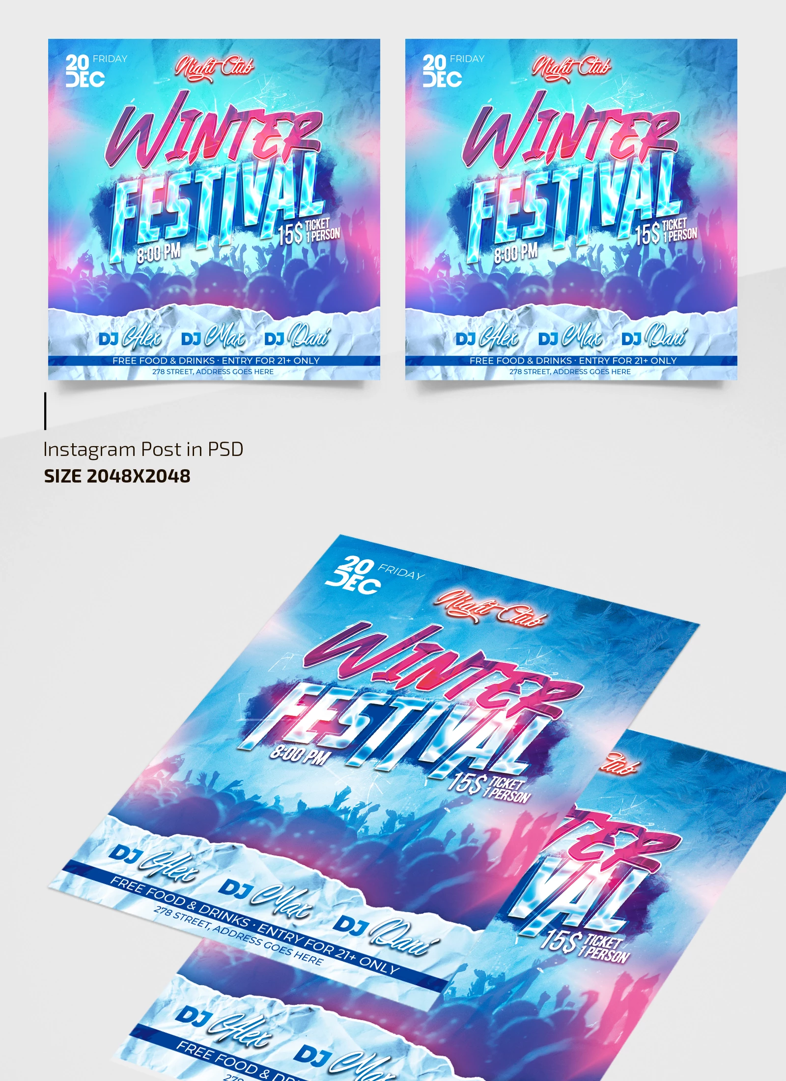Free Winter Festival Flyer Template + Instagram Post (PSD)