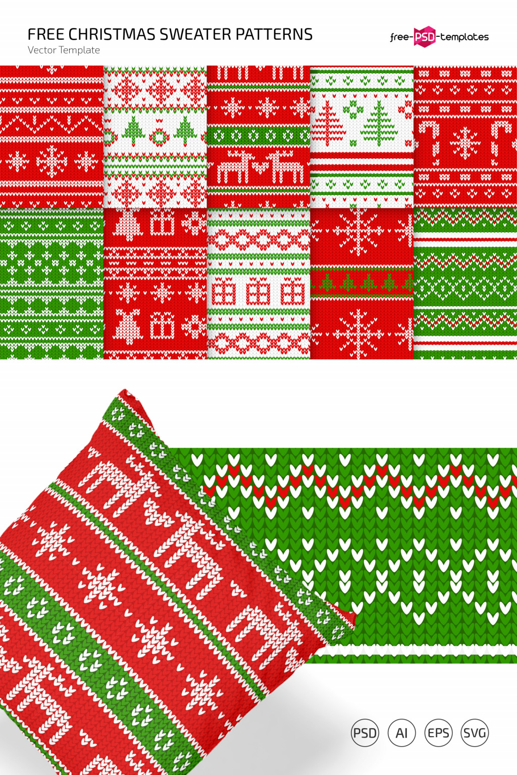 Free Christmas Sweater Vector Pattern Set (PSD, AI, EPS, SVG)