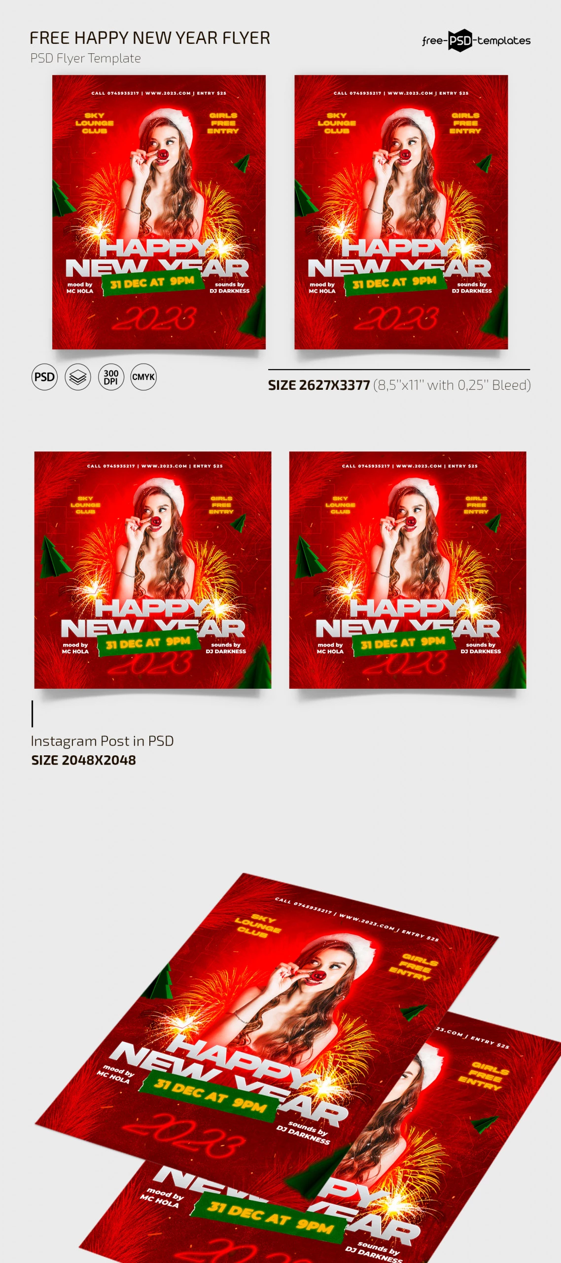 Free Happy New Year Flyer Template + Instagram Post (PSD)