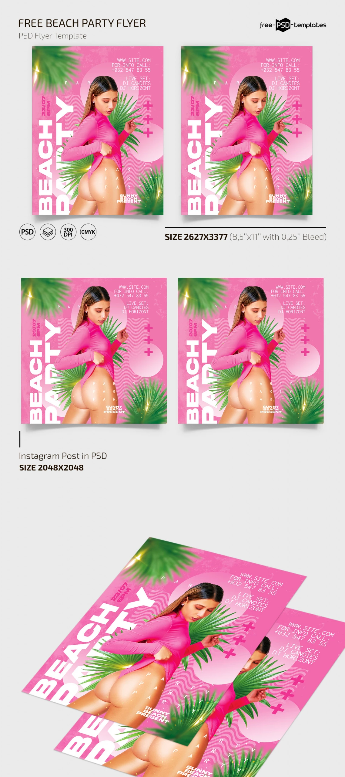 Free Beach Party Flyer Template + Instagram Post (PSD)
