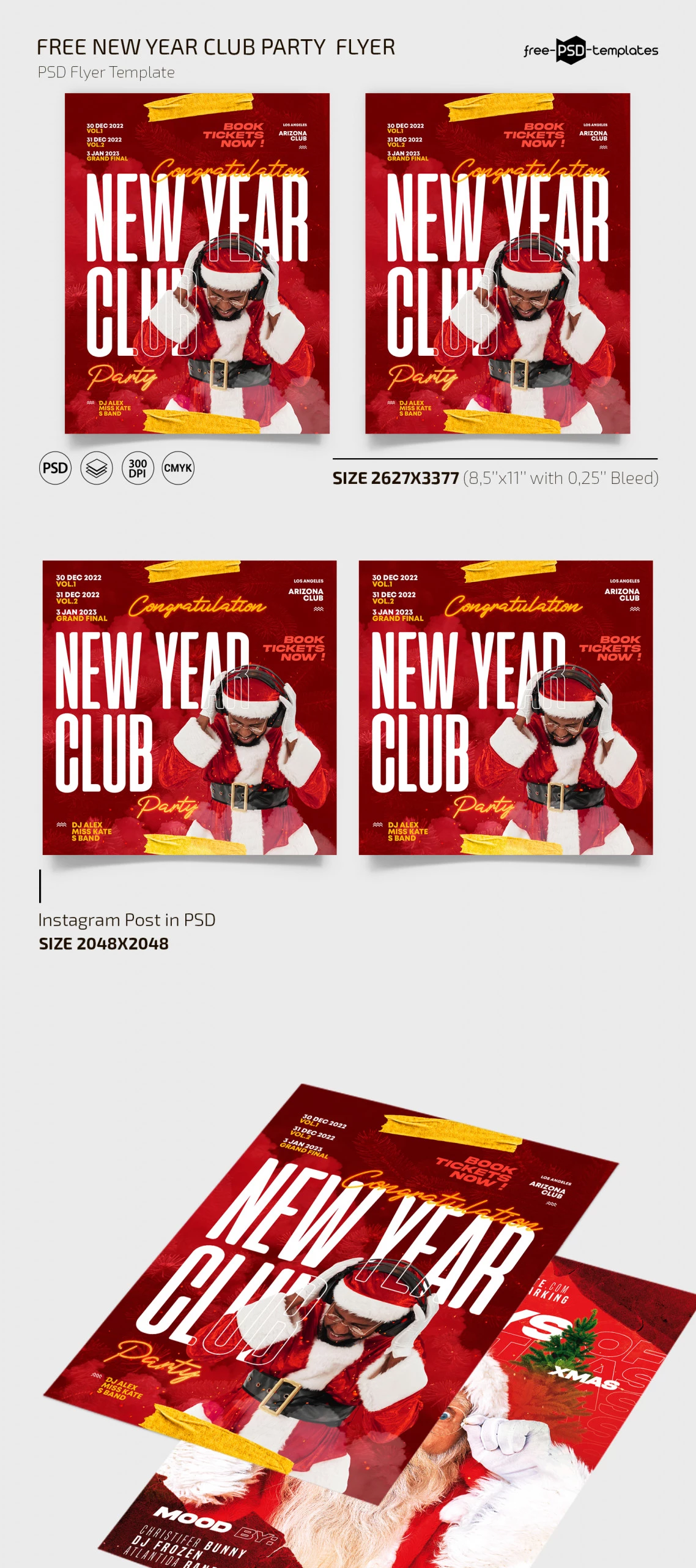 Free New Year Club Party Flyer Template + Instagram Post (PSD)