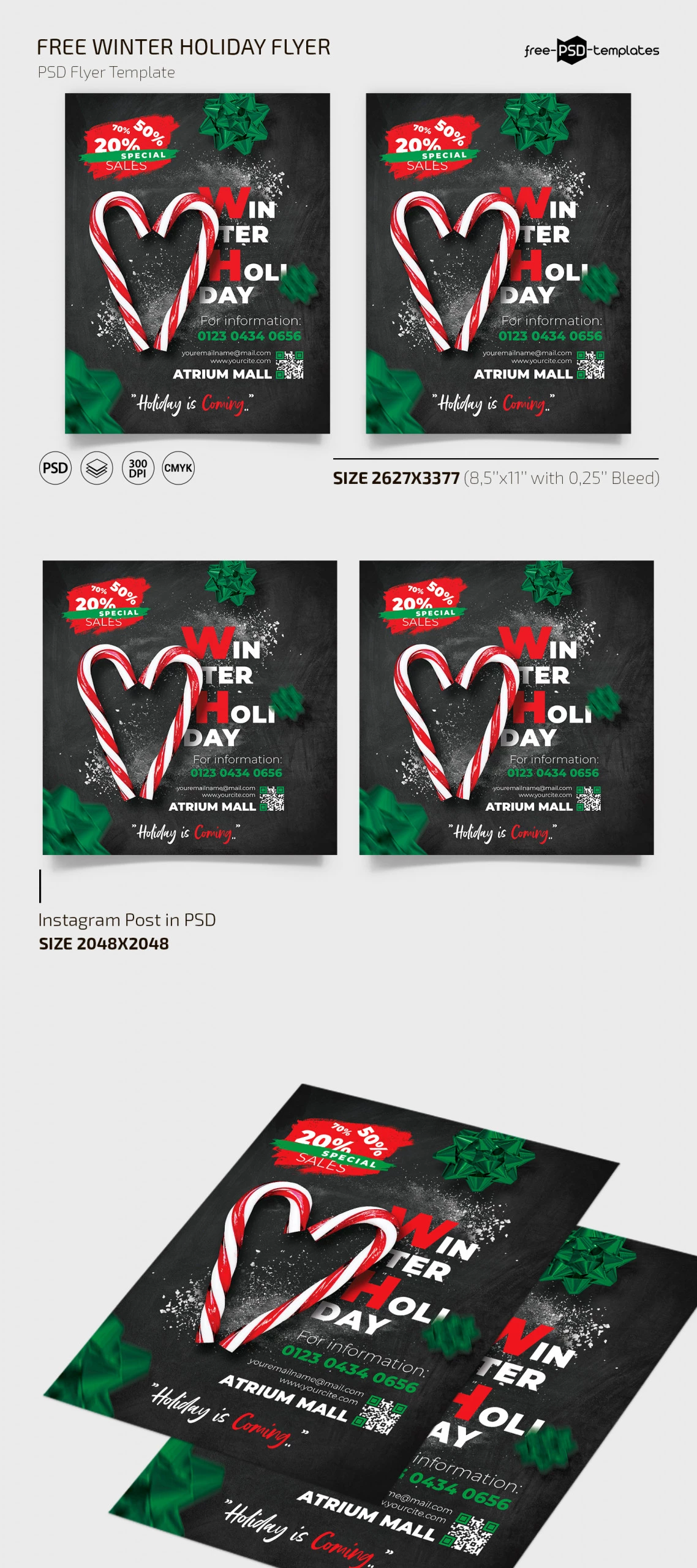 Free Winter Holiday Flyer Template + Instagram Post (PSD)