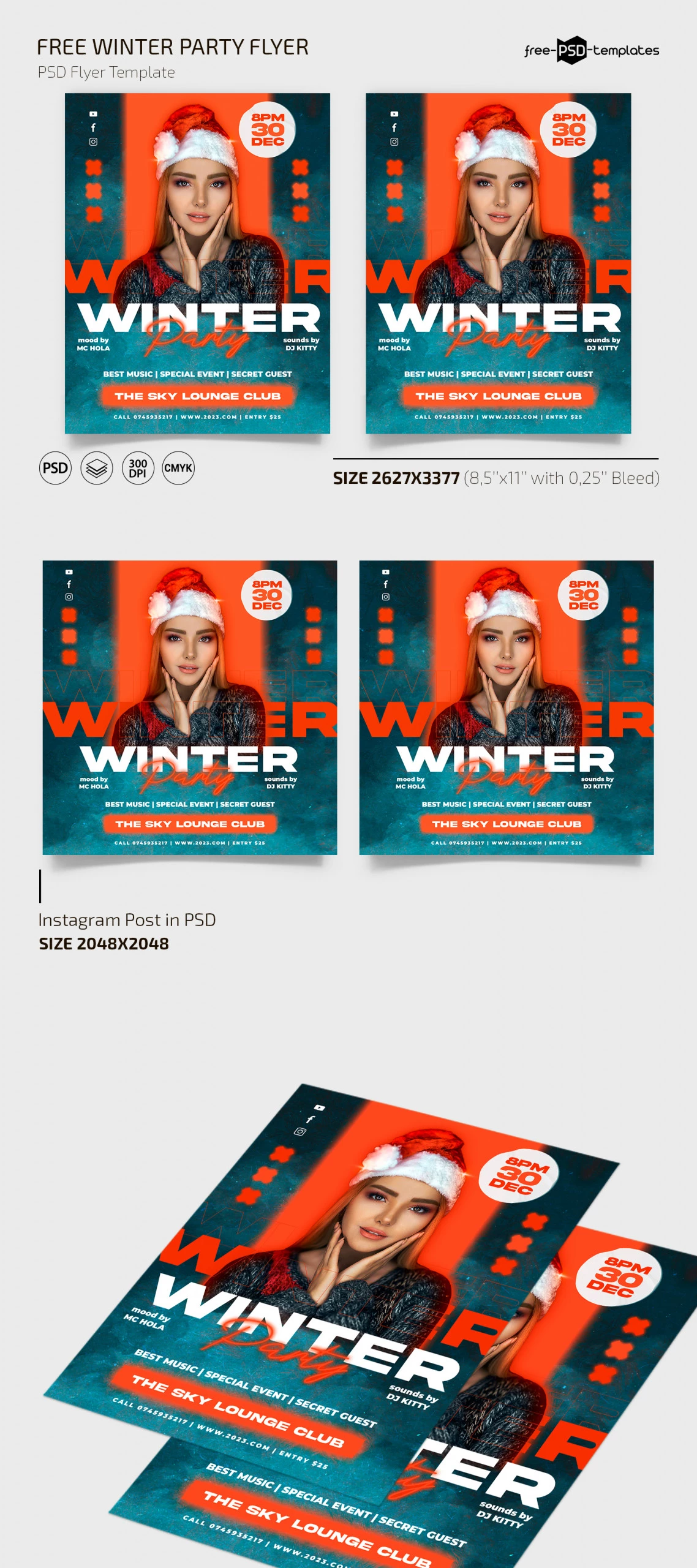 Free Winter Party Flyer Template + Instagram Post (PSD)