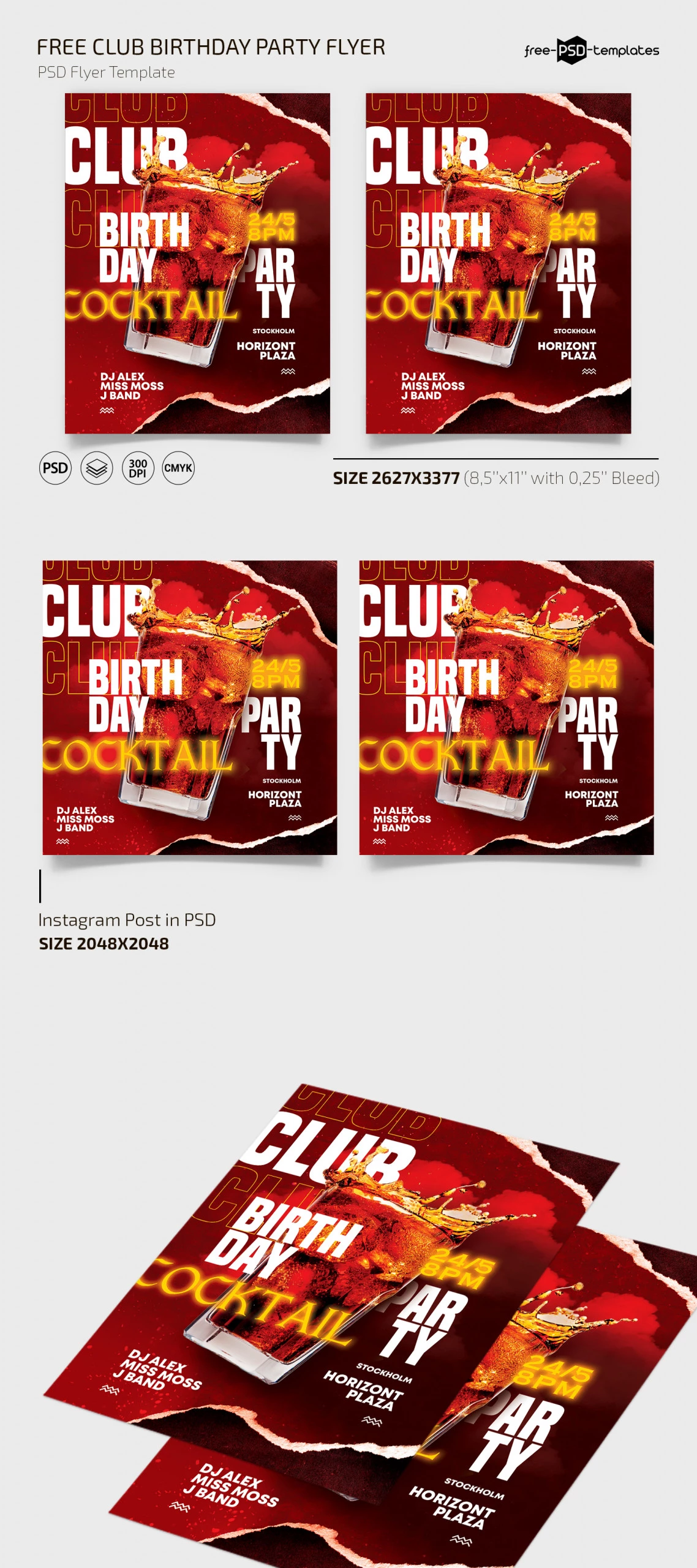 Free Club Birthday Party Flyer Template + Instagram Post (PSD)