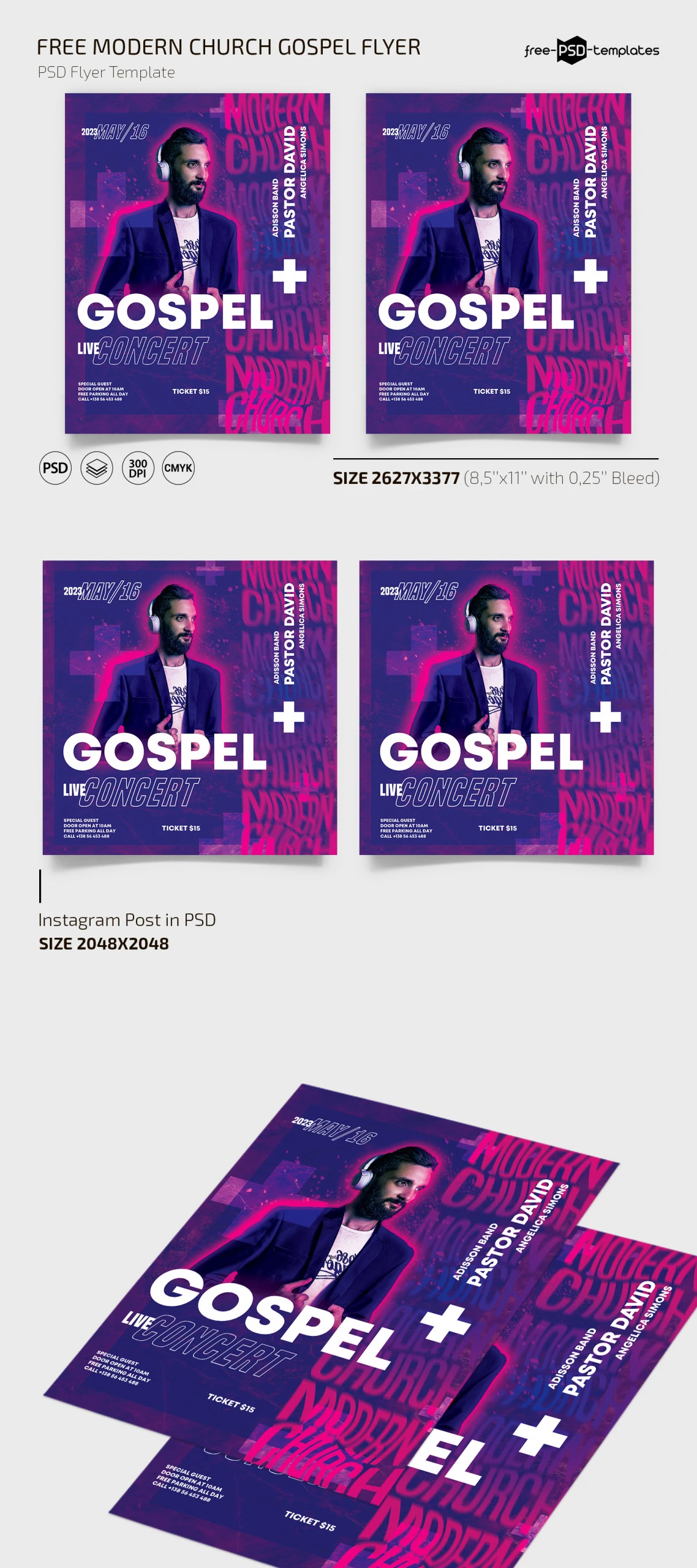 Free Modern Church Gospel Flyer Template + Instagram Post (PSD)