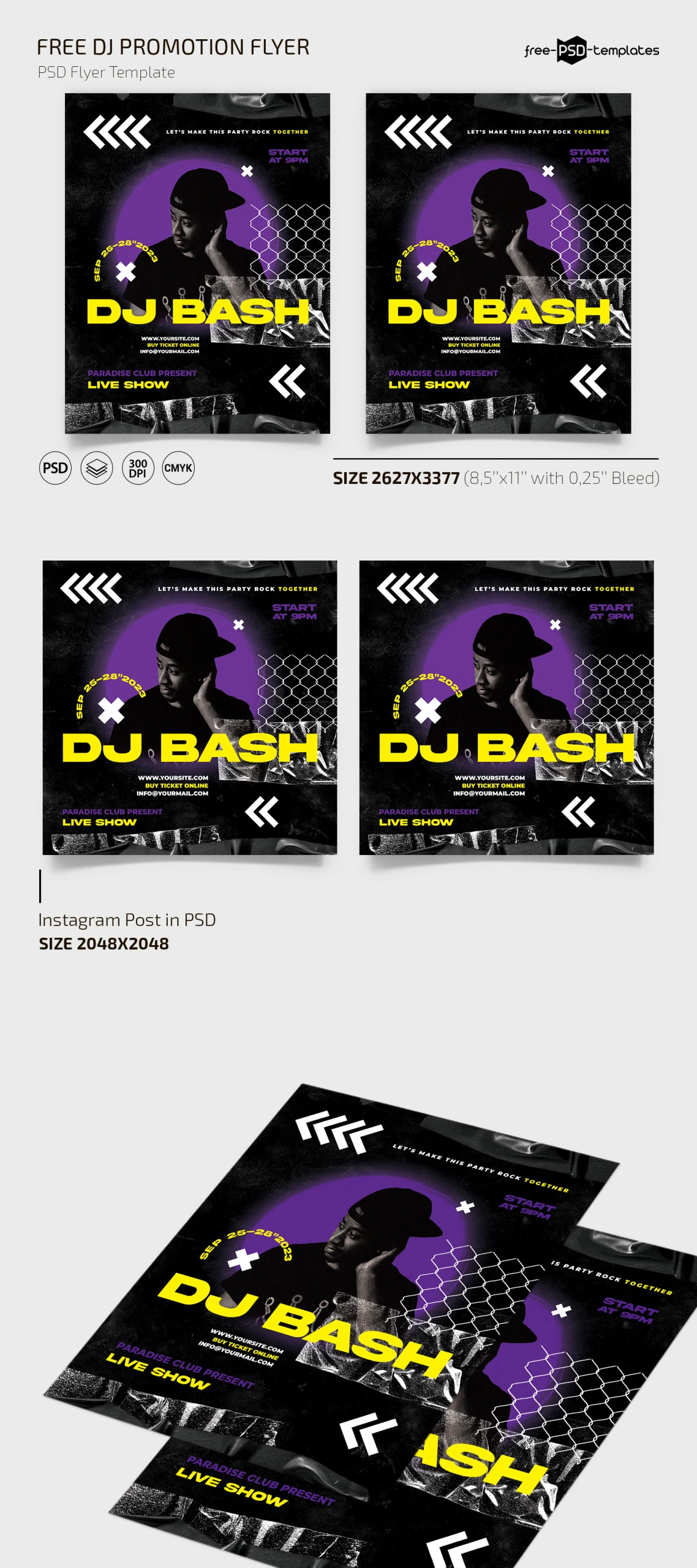 Free Dj Promotion Flyer Template + Instagram Post (PSD)