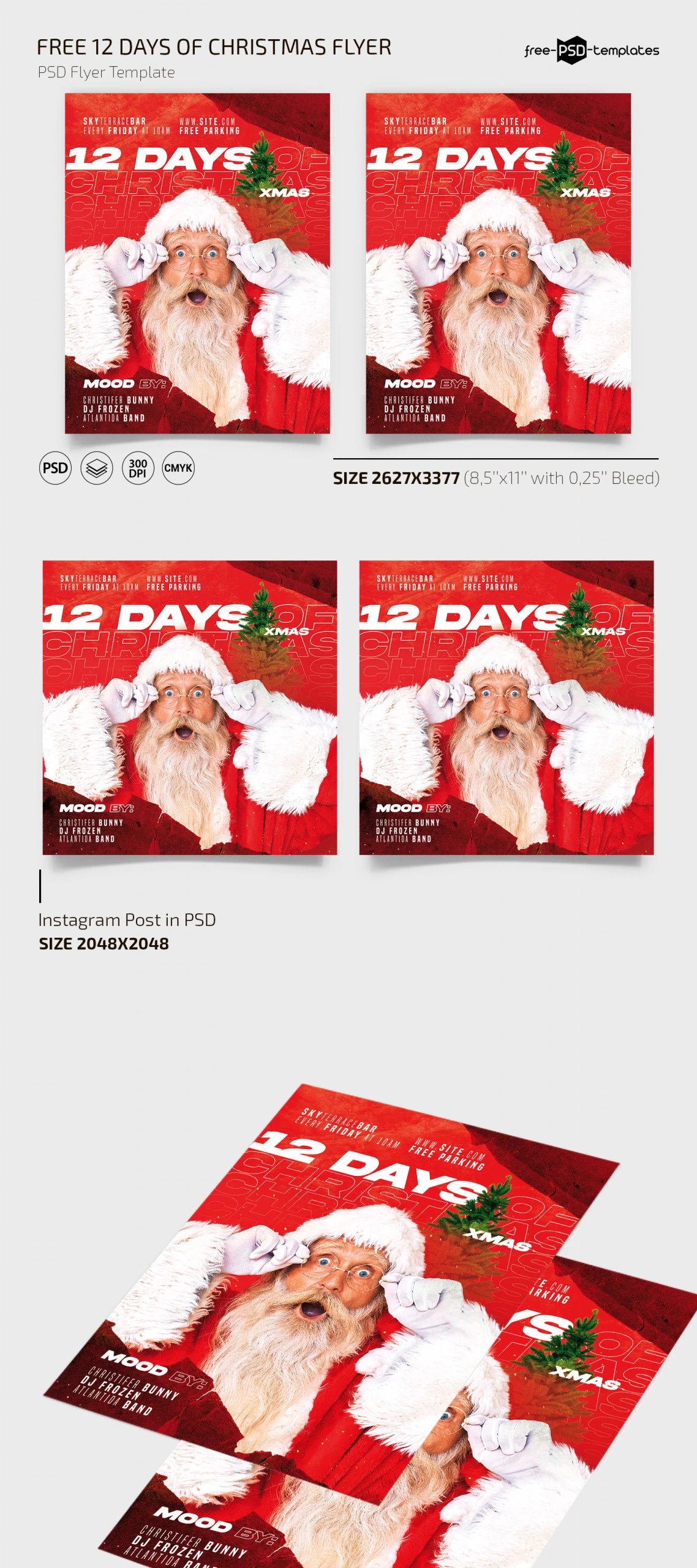 Free 12 Days of Christmas Flyer Template + Instagram Post (PSD)