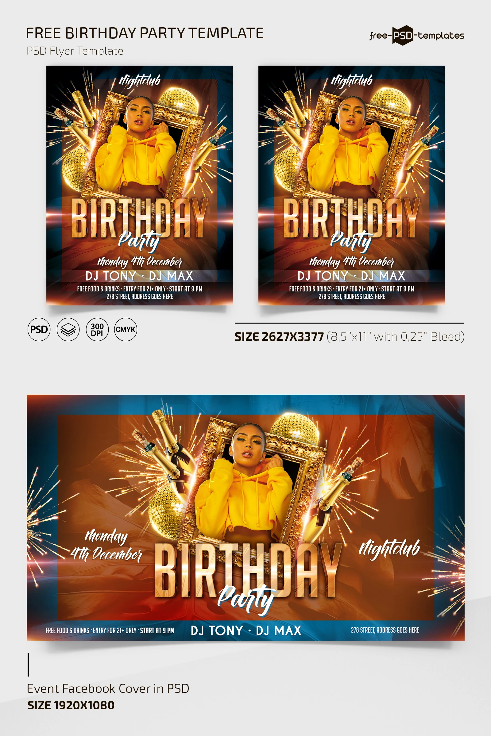 Free Birthday Party Flyer Template + Instagram Post (PSD)