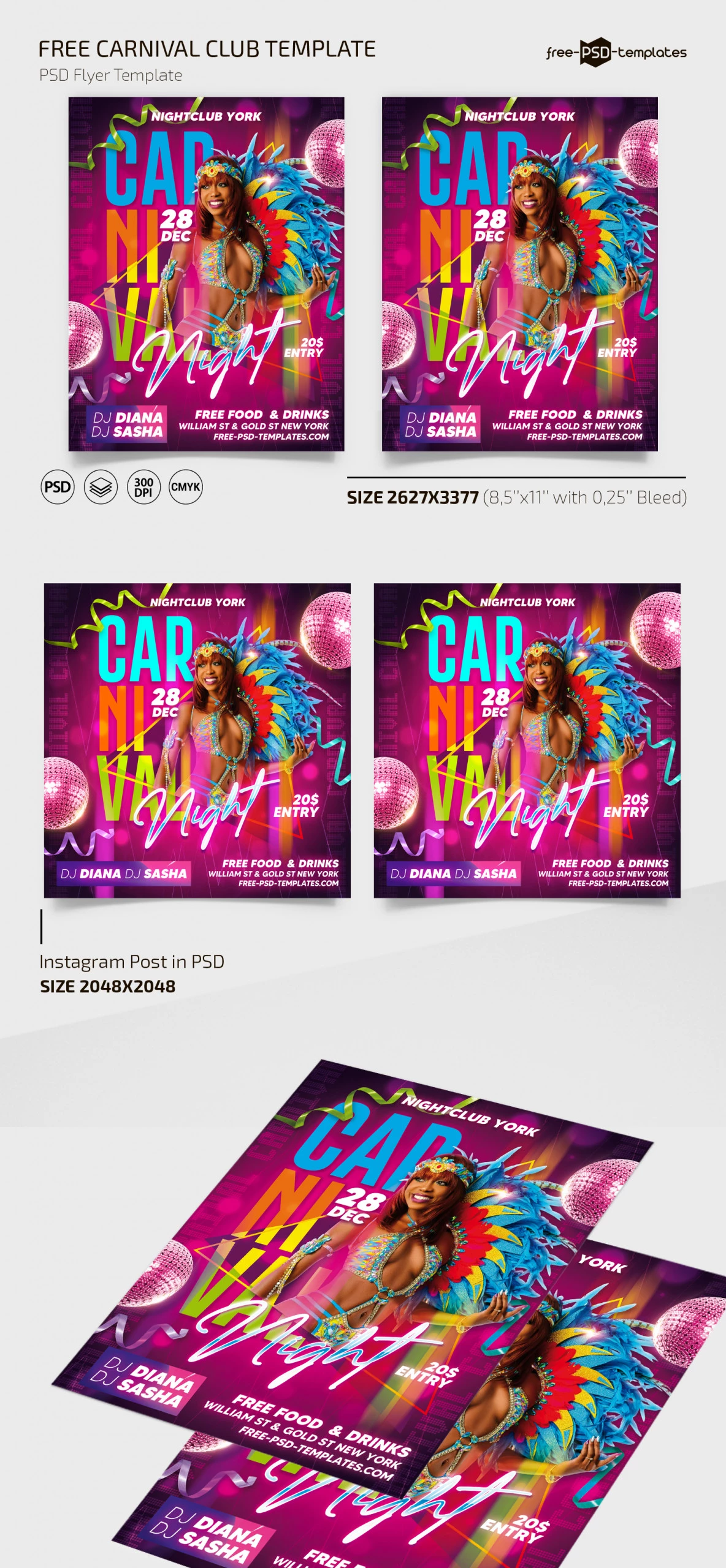 Free Carnival Party Template + Instagram Post (PSD)