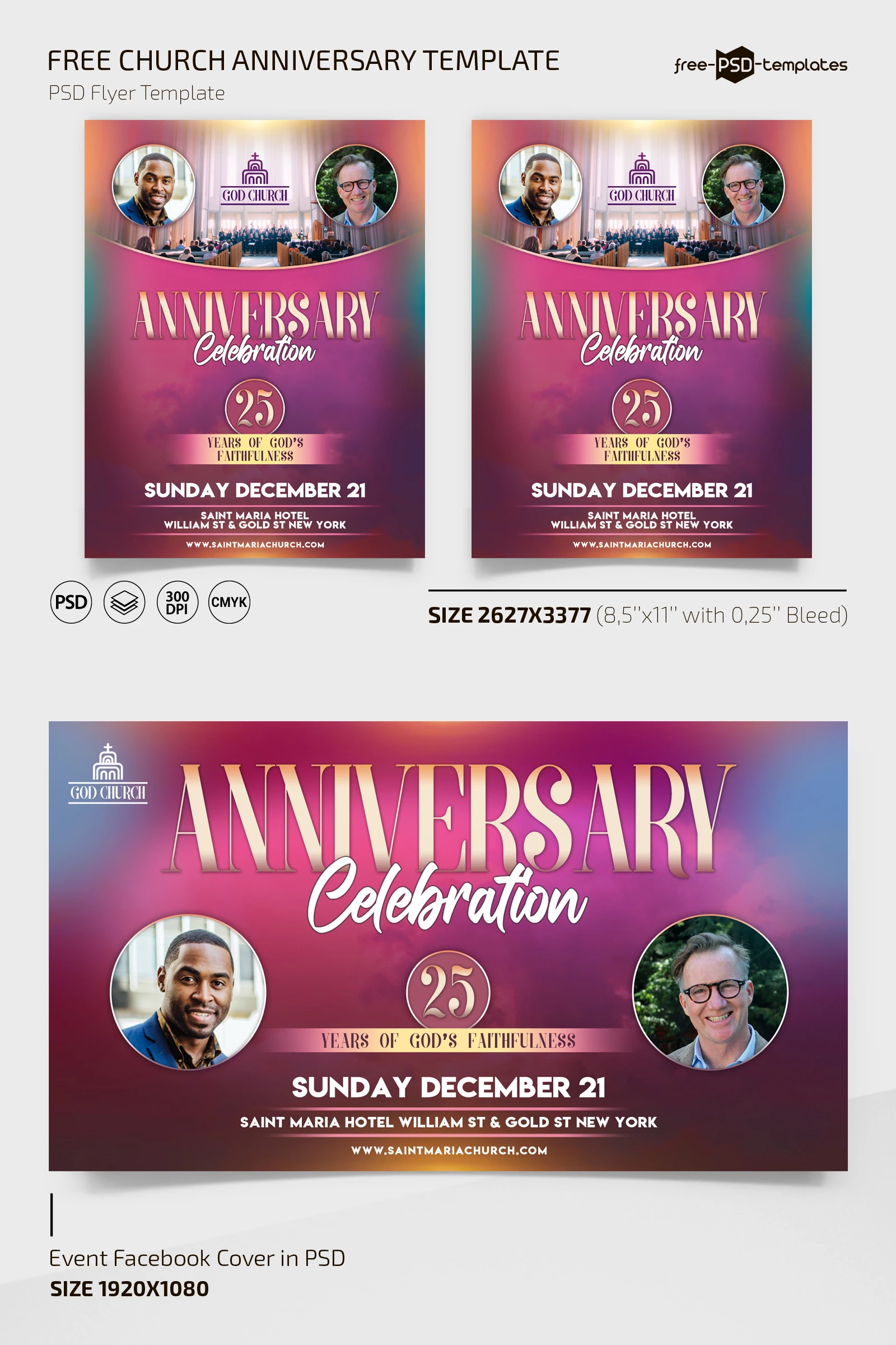 Free Church Anniversary Flyer Template + Instagram Post (PSD)