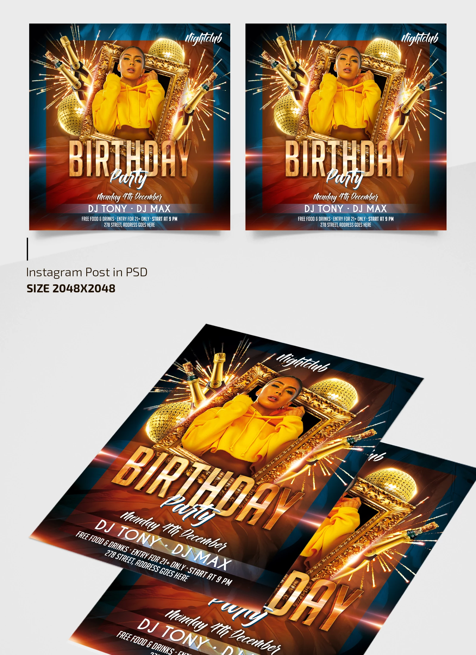 Free Birthday Party Flyer Template + Instagram Post (PSD)